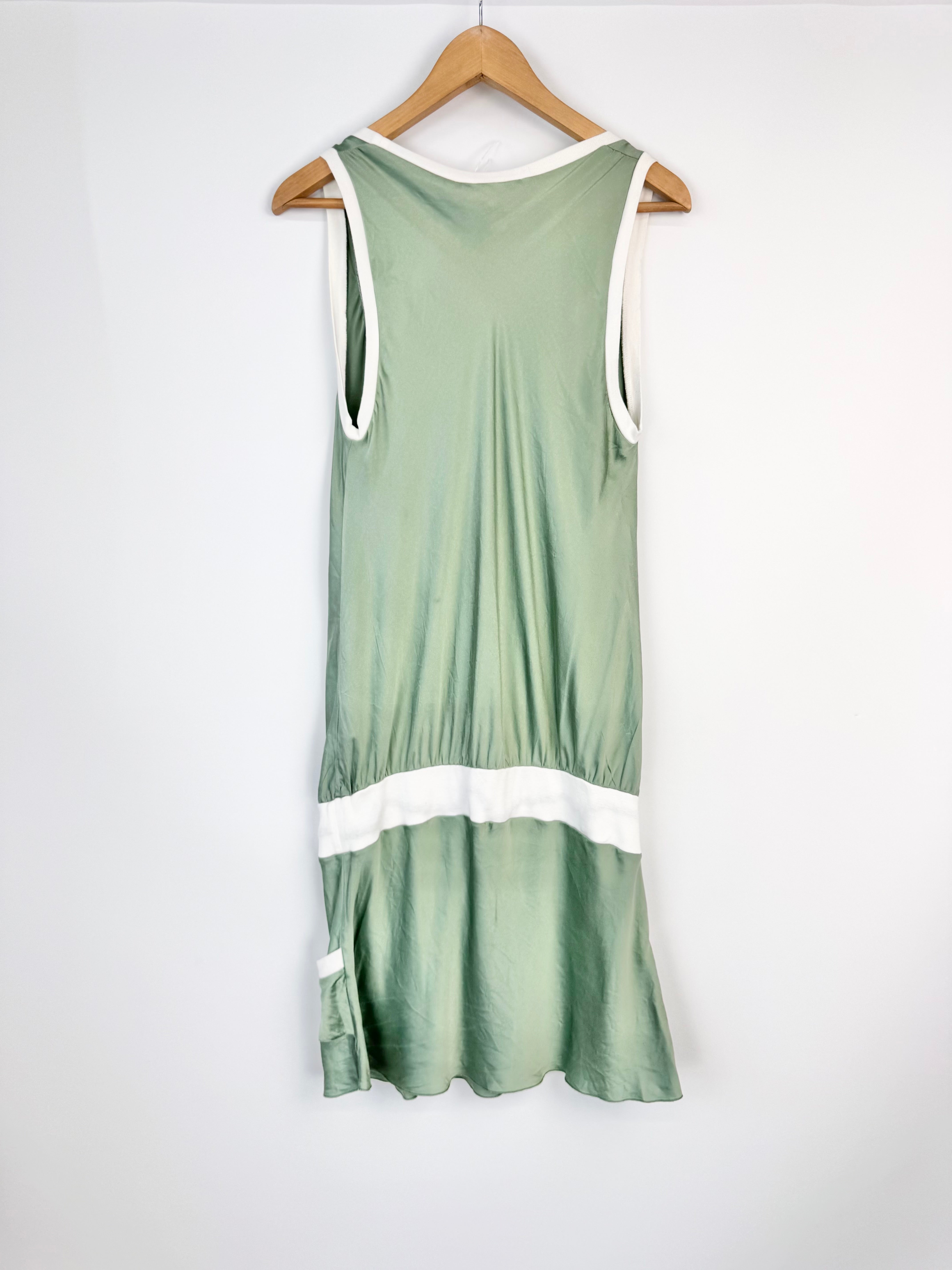 Nolita DeMines Y2K Sage Green Silk Drop Waist Dress - AU10