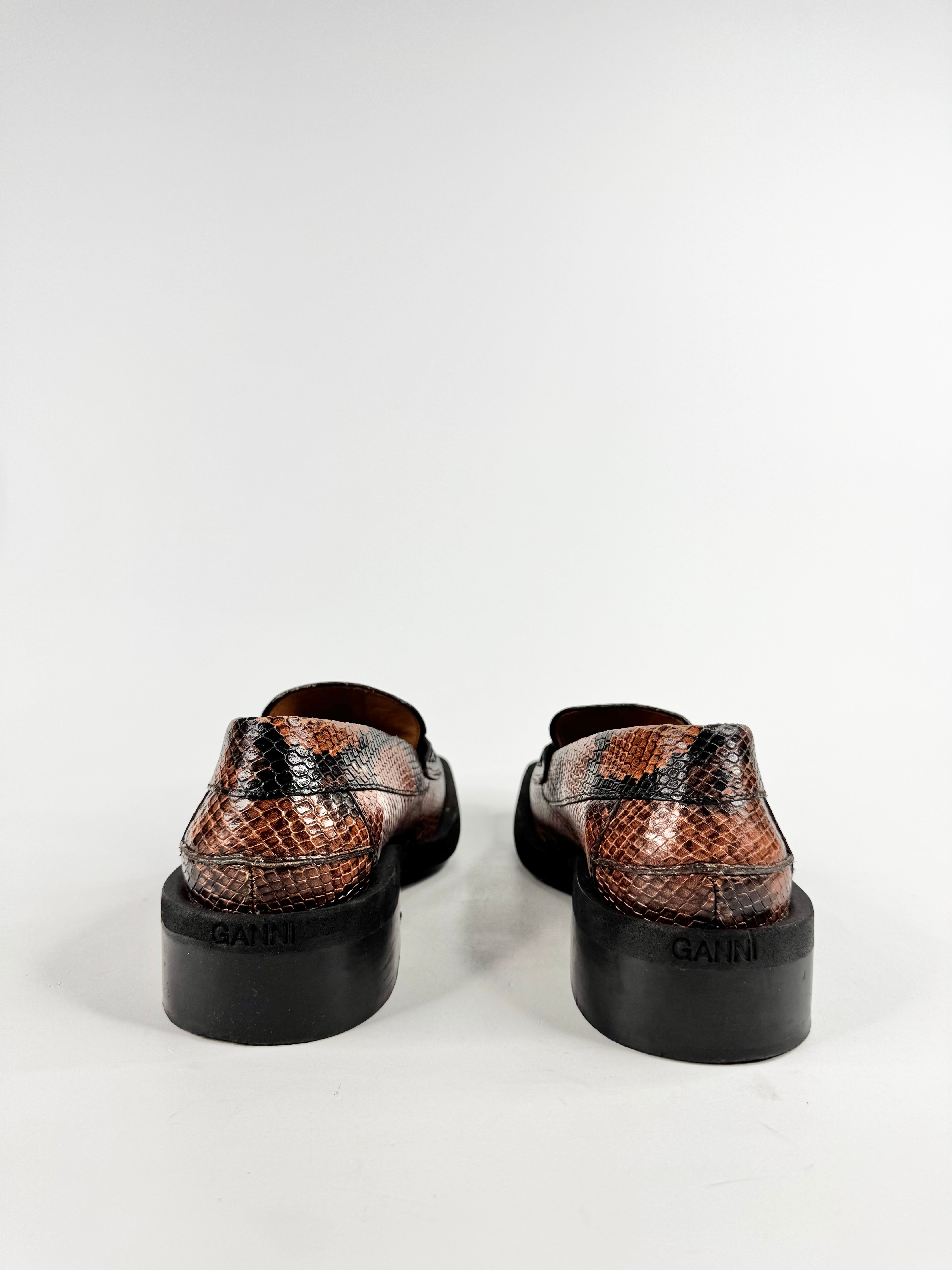 Ganni Snakeskin Embossed Loafers - EU38