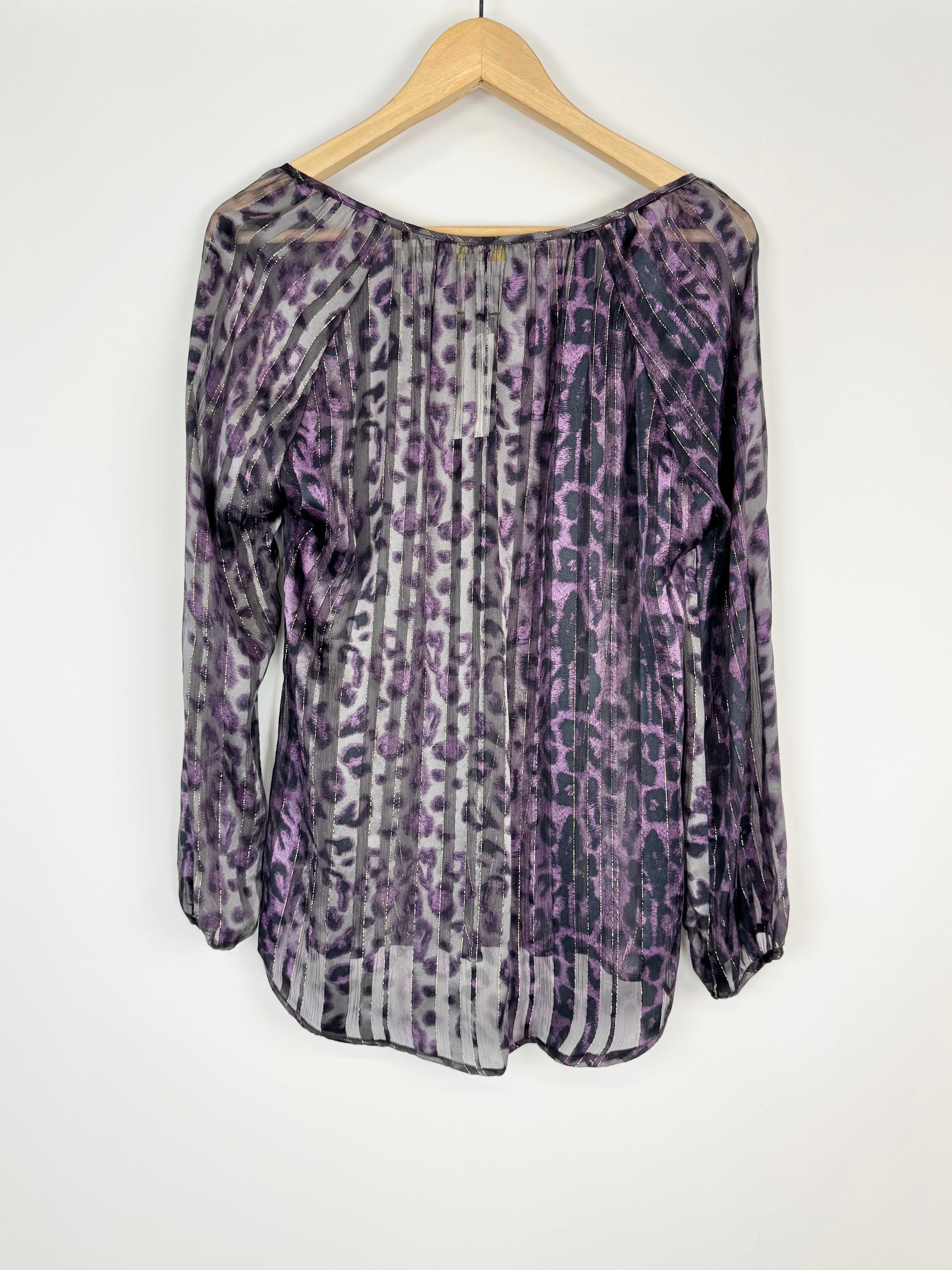Hoss Purple Gold & Grey 'Animal Beauty' Silk Blouse NWT - AU10
