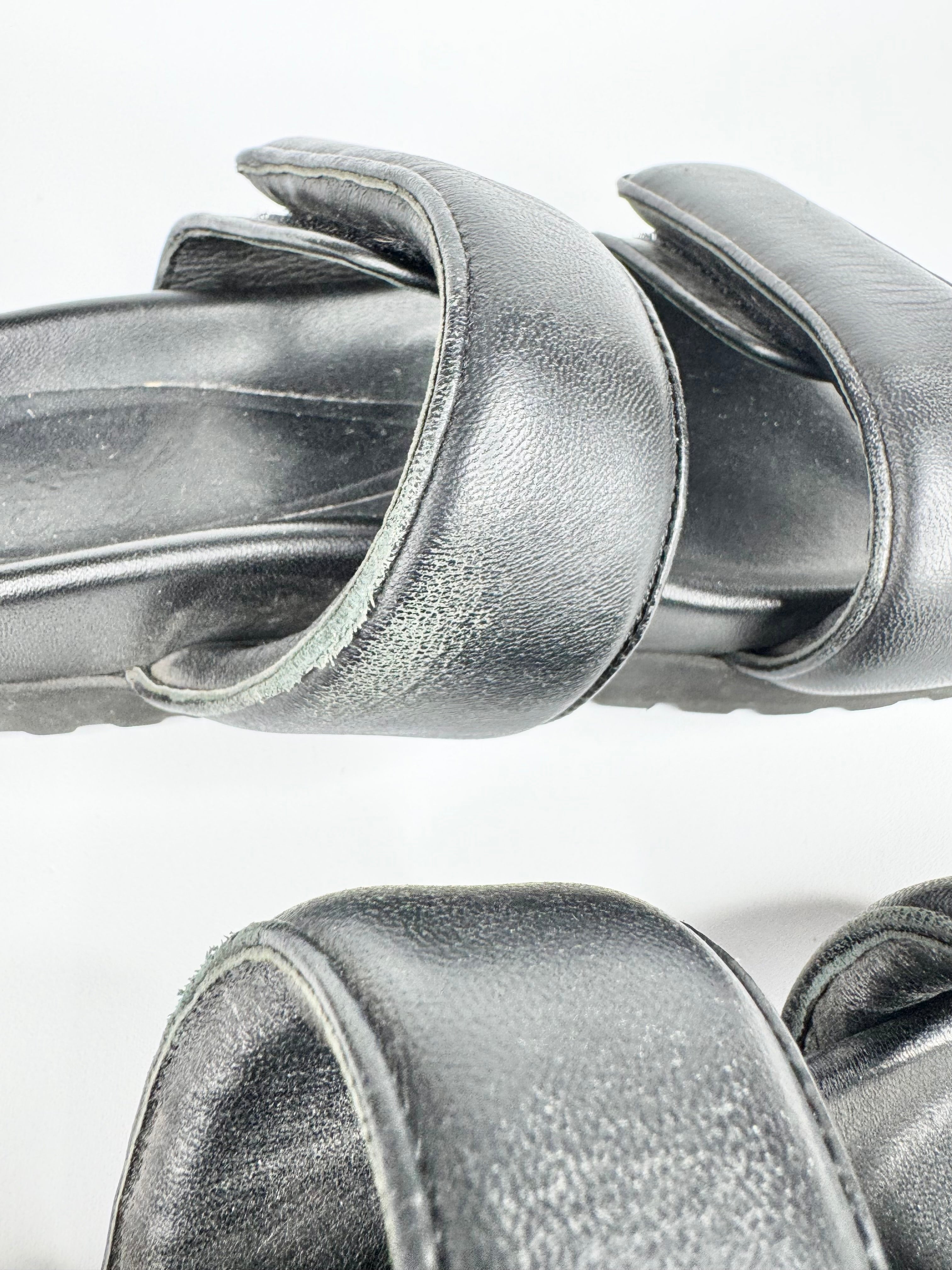 By Far Black Minimalist Puffy Leather Sandals - EU36