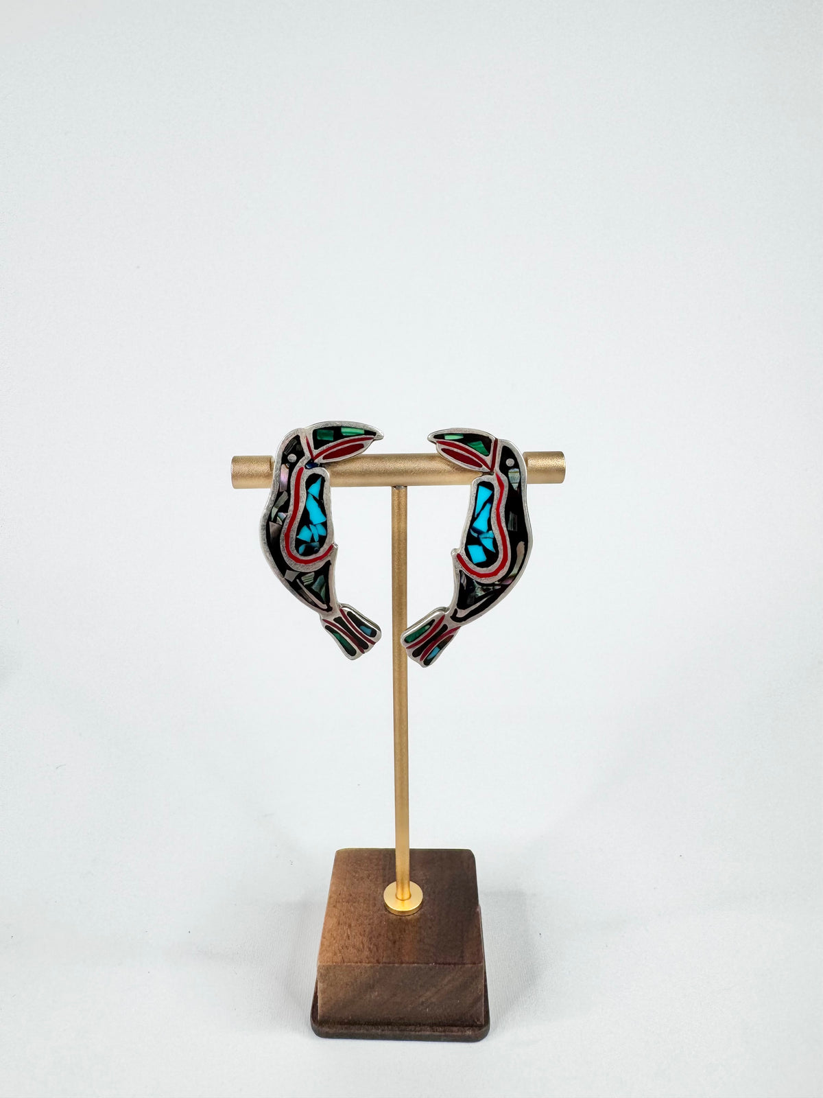 Vintage Taxco Silver Malachite & Enamel Toucan Earrings