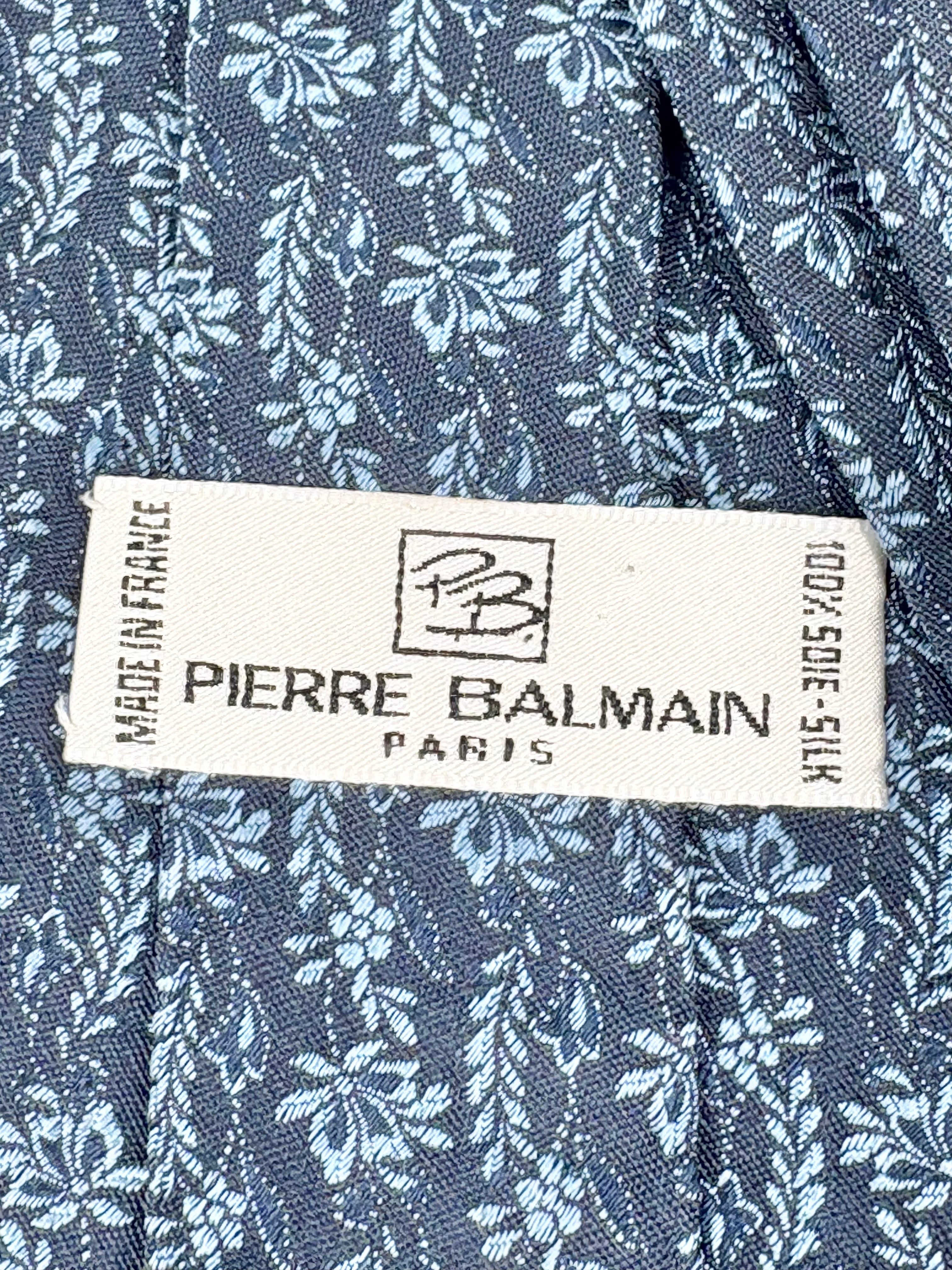 Vintage Pierre Balmain Paris Navy Blue Floral Silk tie