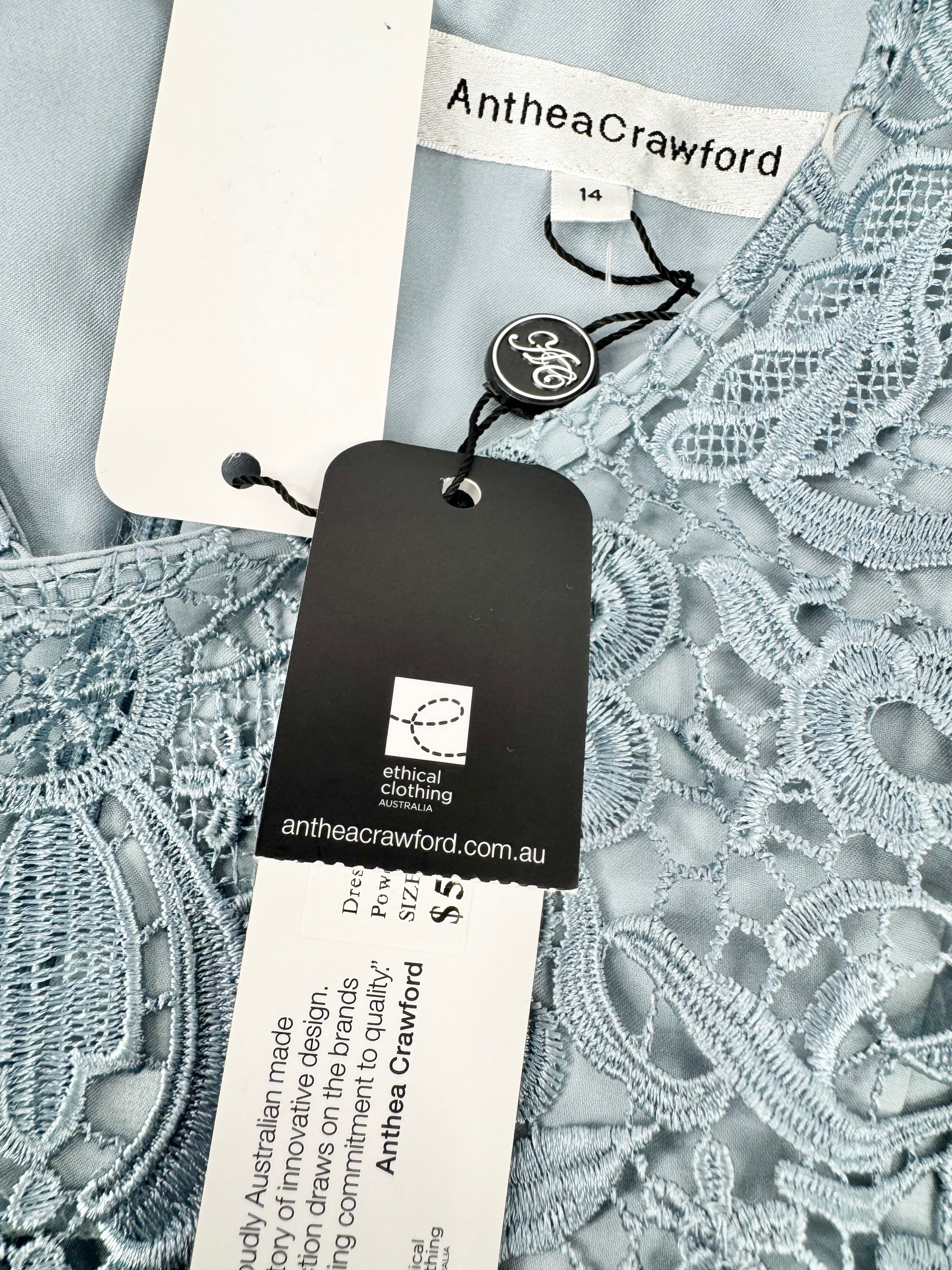 Anthea Crawford Powder Blue Lace Midi Dress NWT - AU14