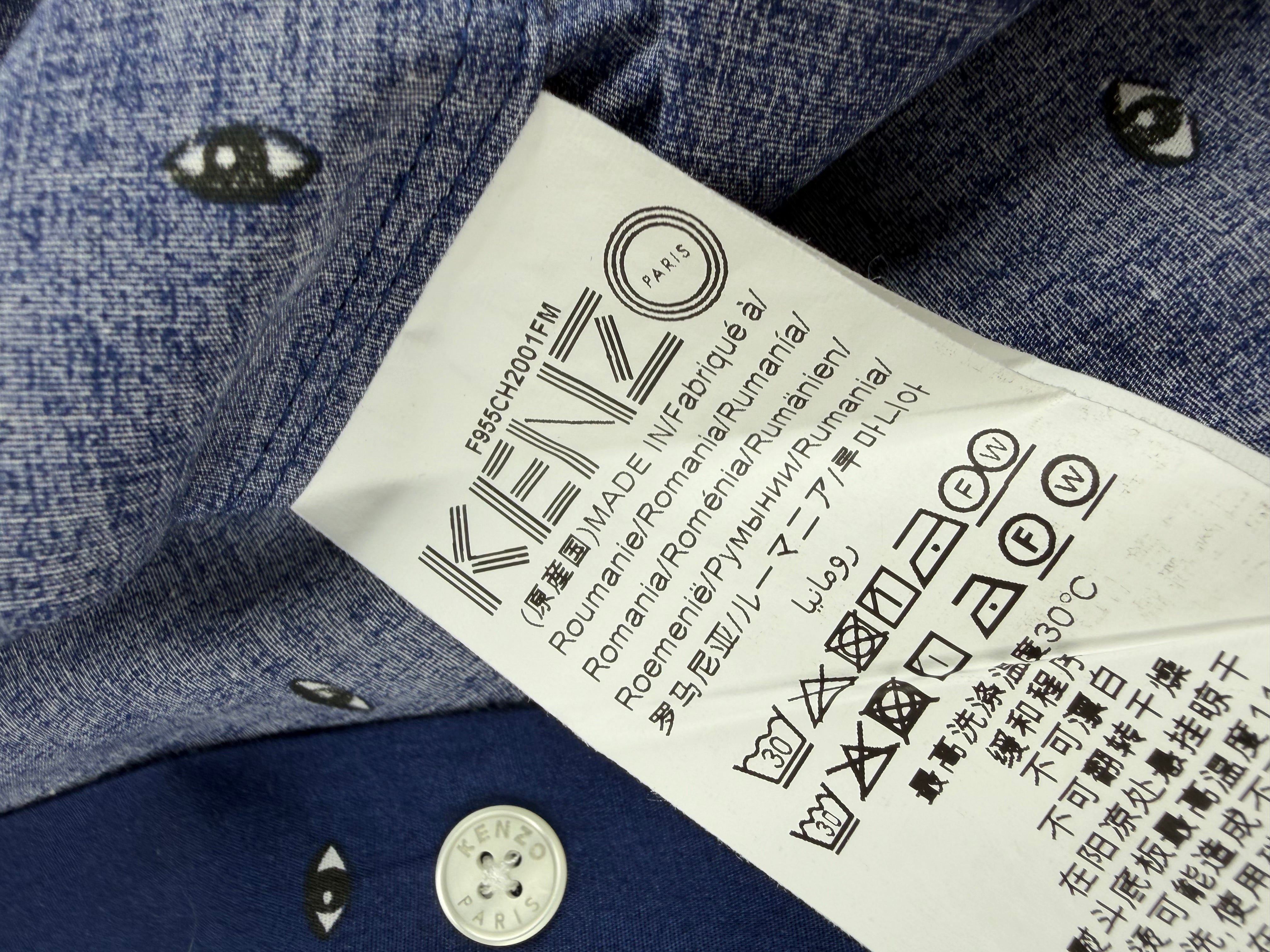 Kenzo Slim Fit Navy Eye Patterned Cotton Shirt - L