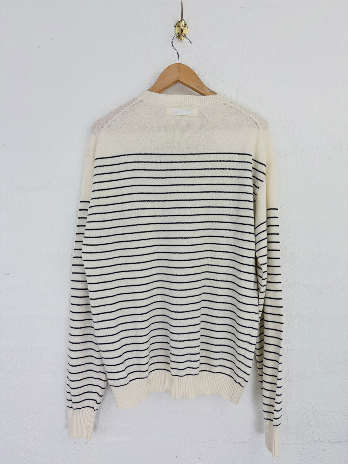 Prada 2013 Cream & Navy Striped Wool & Cashmere Sweater - 50