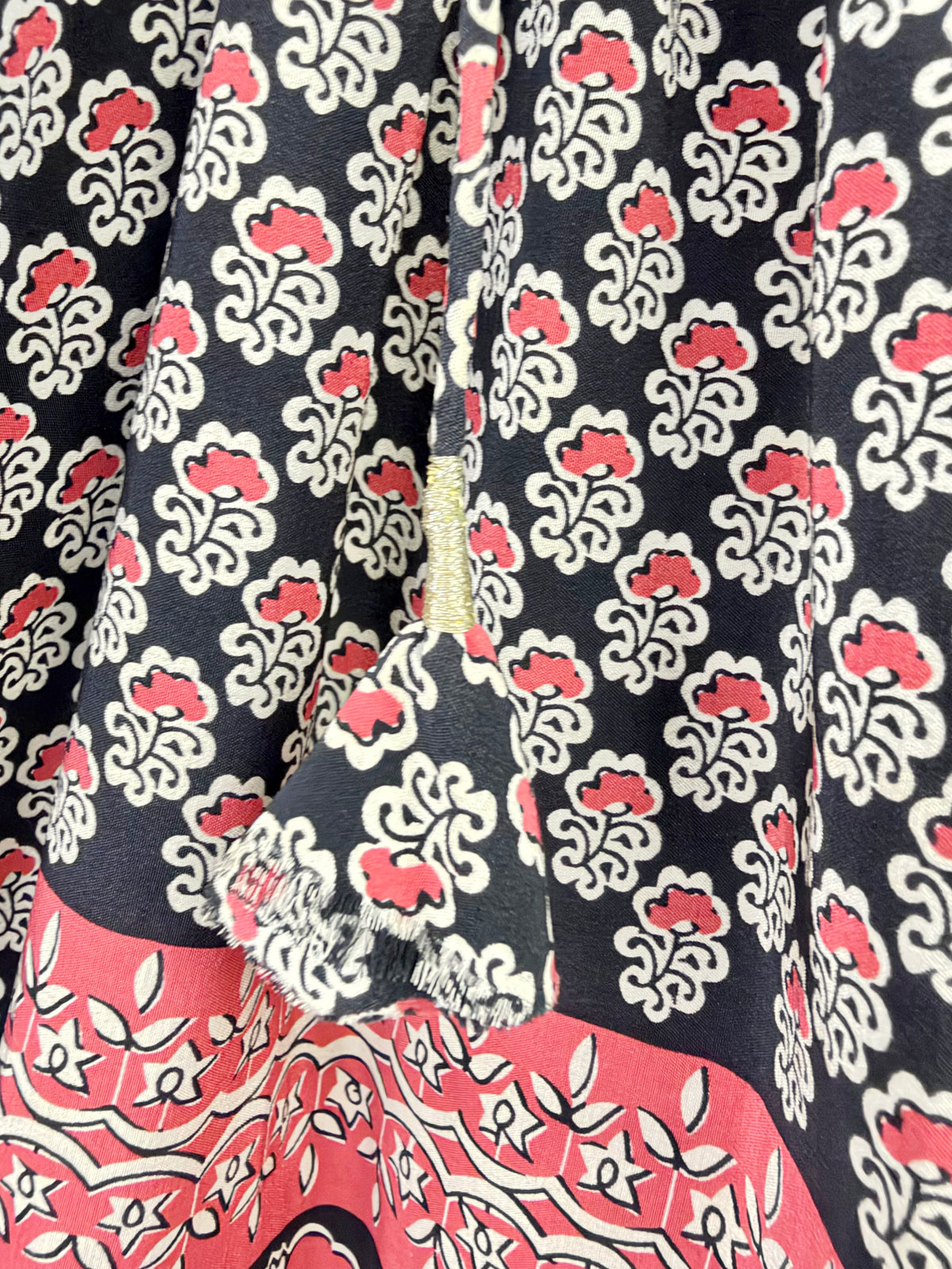 Ulla Johnson Black & Peach Floral Patterned Silk Blouse - AU8/10