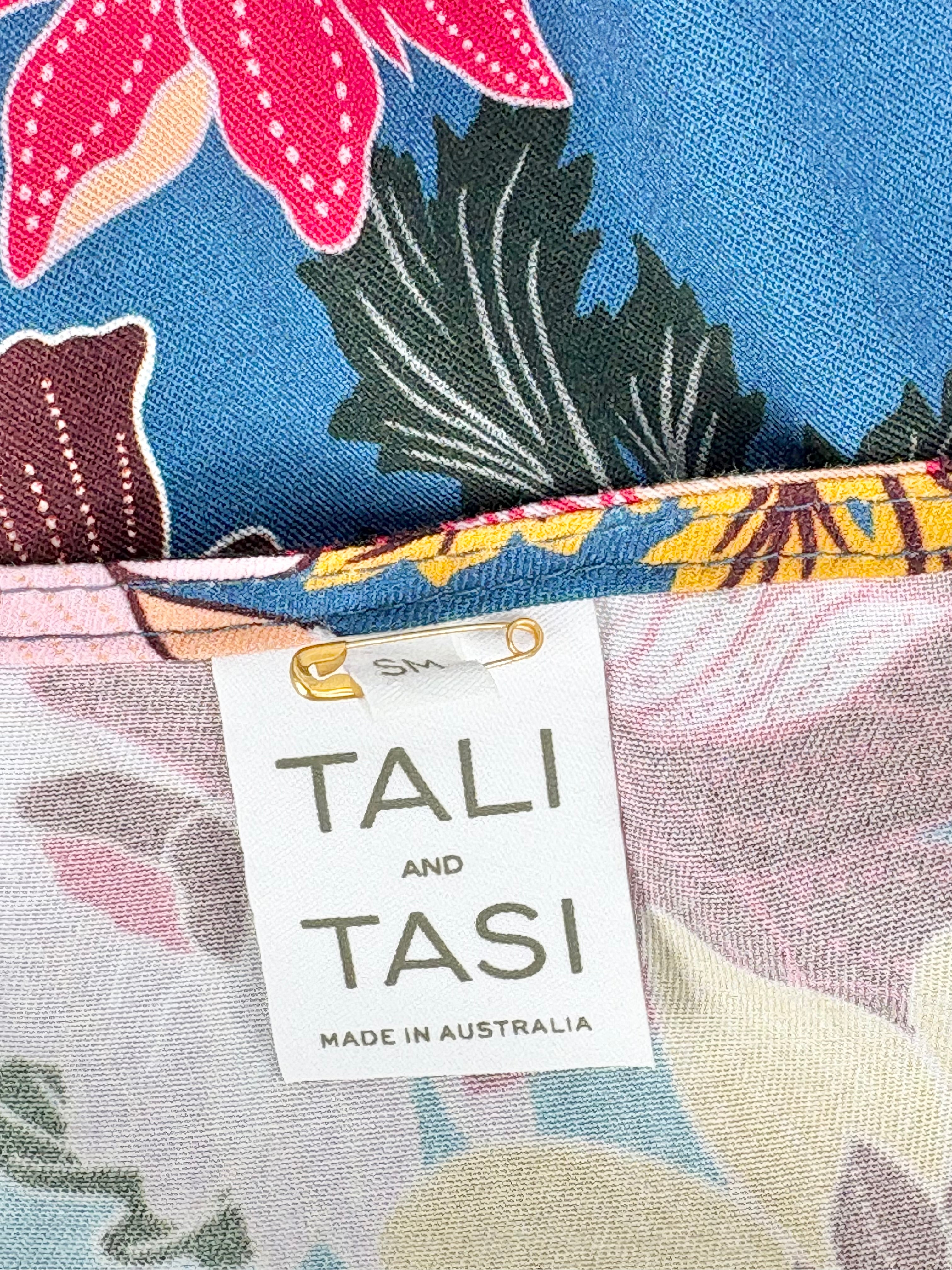 Tali And Tasi Dark Blue Floral Tie-Up Midi Dress - AU8/10