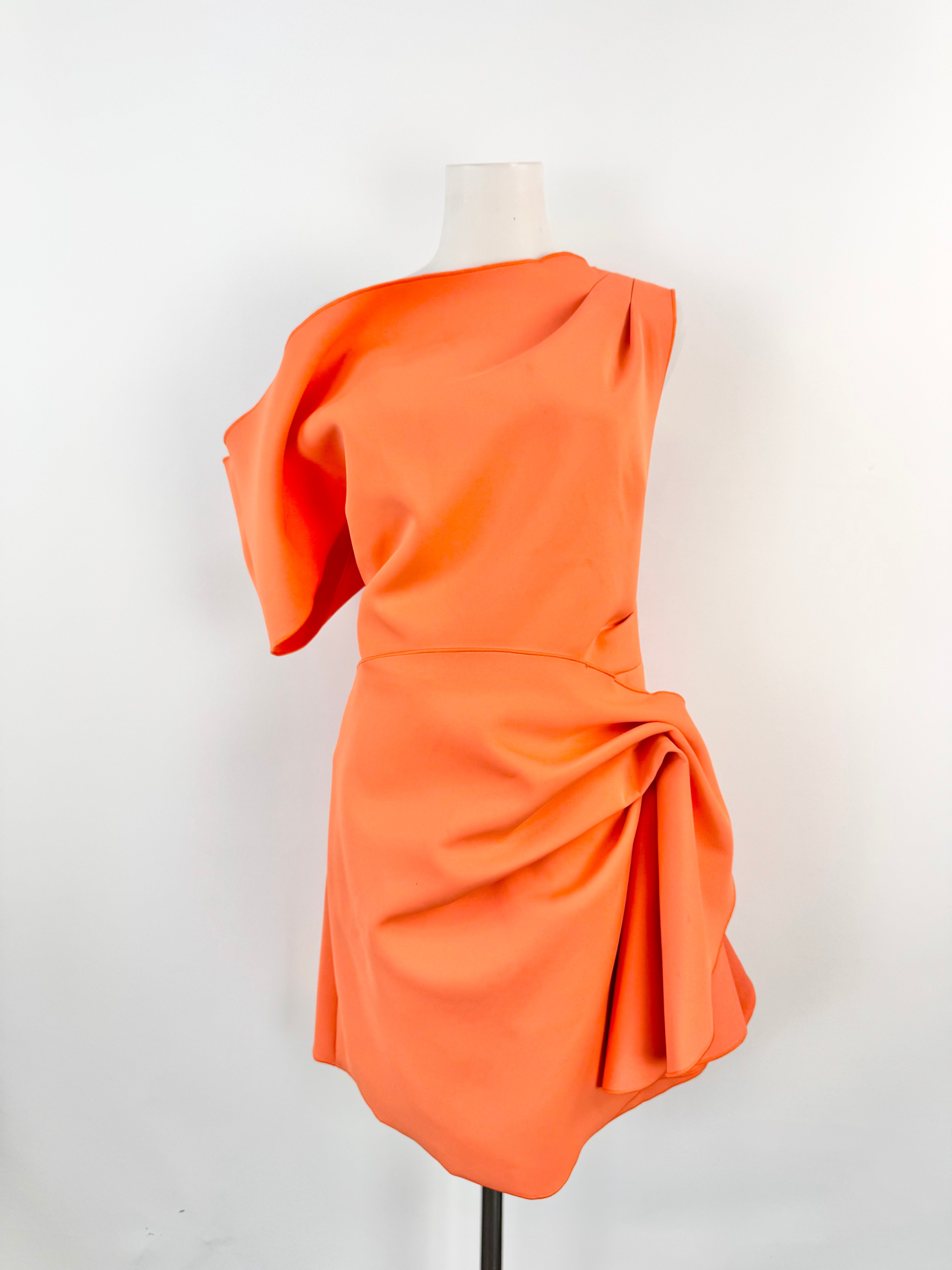 Acler Tangerine Orange Off Shoulder Body Con Dress - AU16