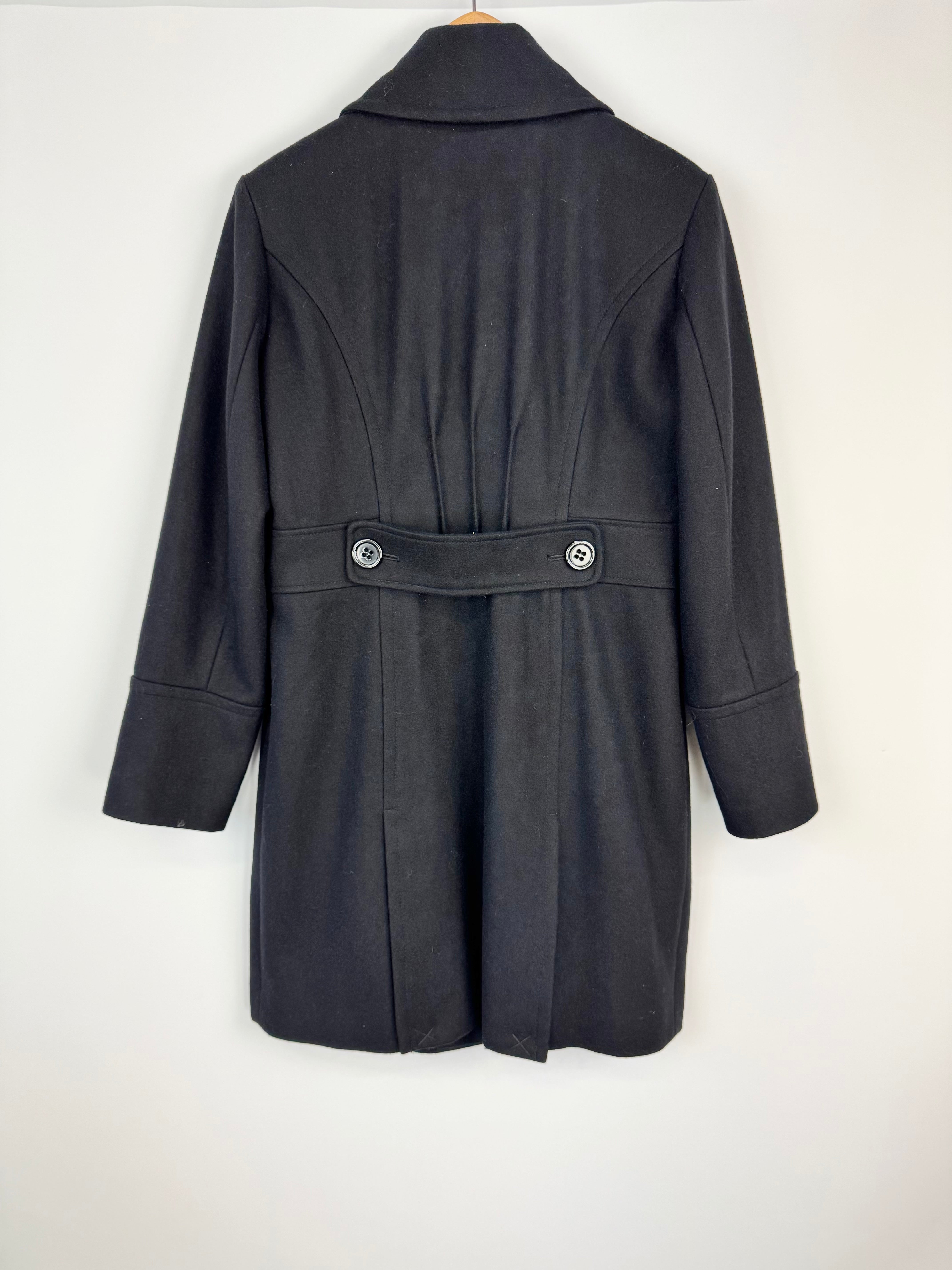 Guess Black Wool Trim Double Breasted Swing Coat - AU16/18