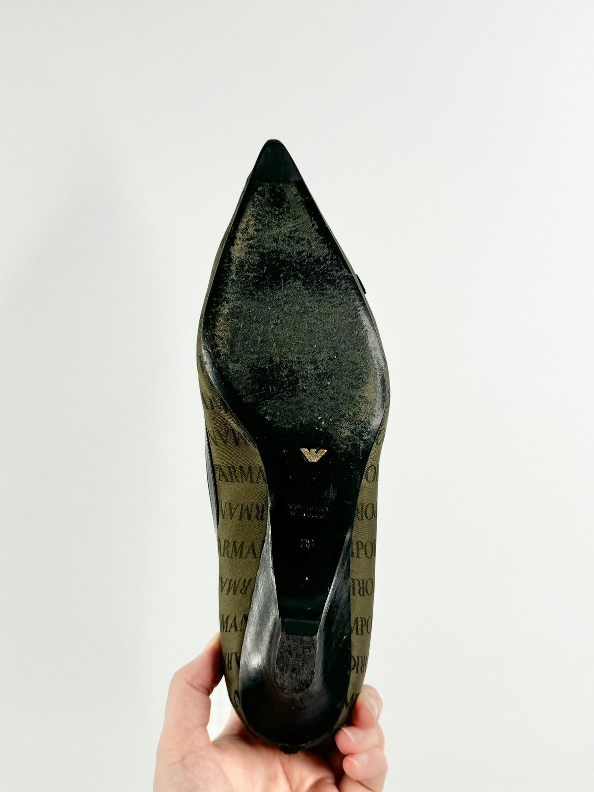 Emporio Armani Olive Green Logo Pattern Ballet Flats - EU38