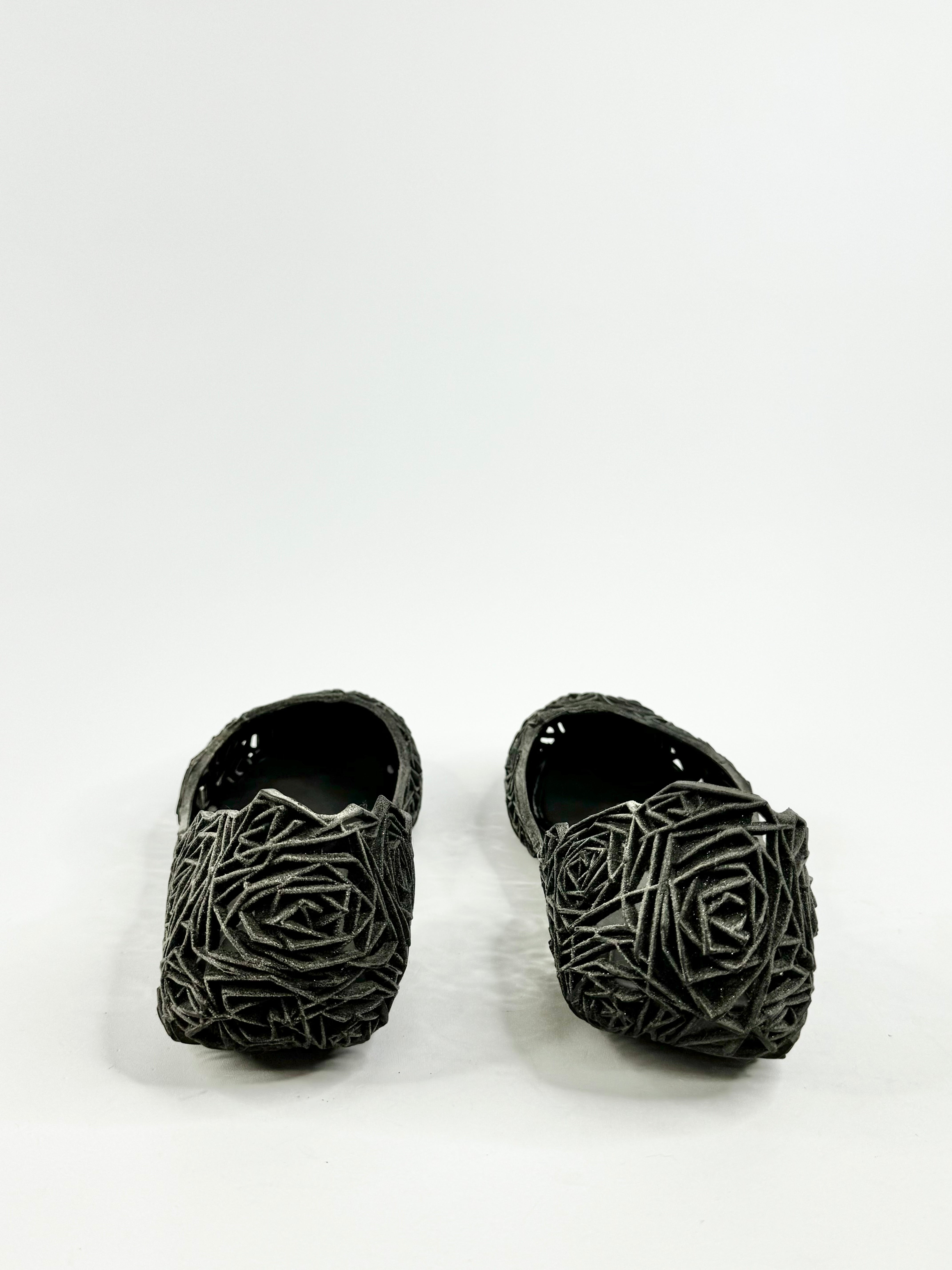 Melissa x Campana Black 3D Rose Ballet Flats - EU40