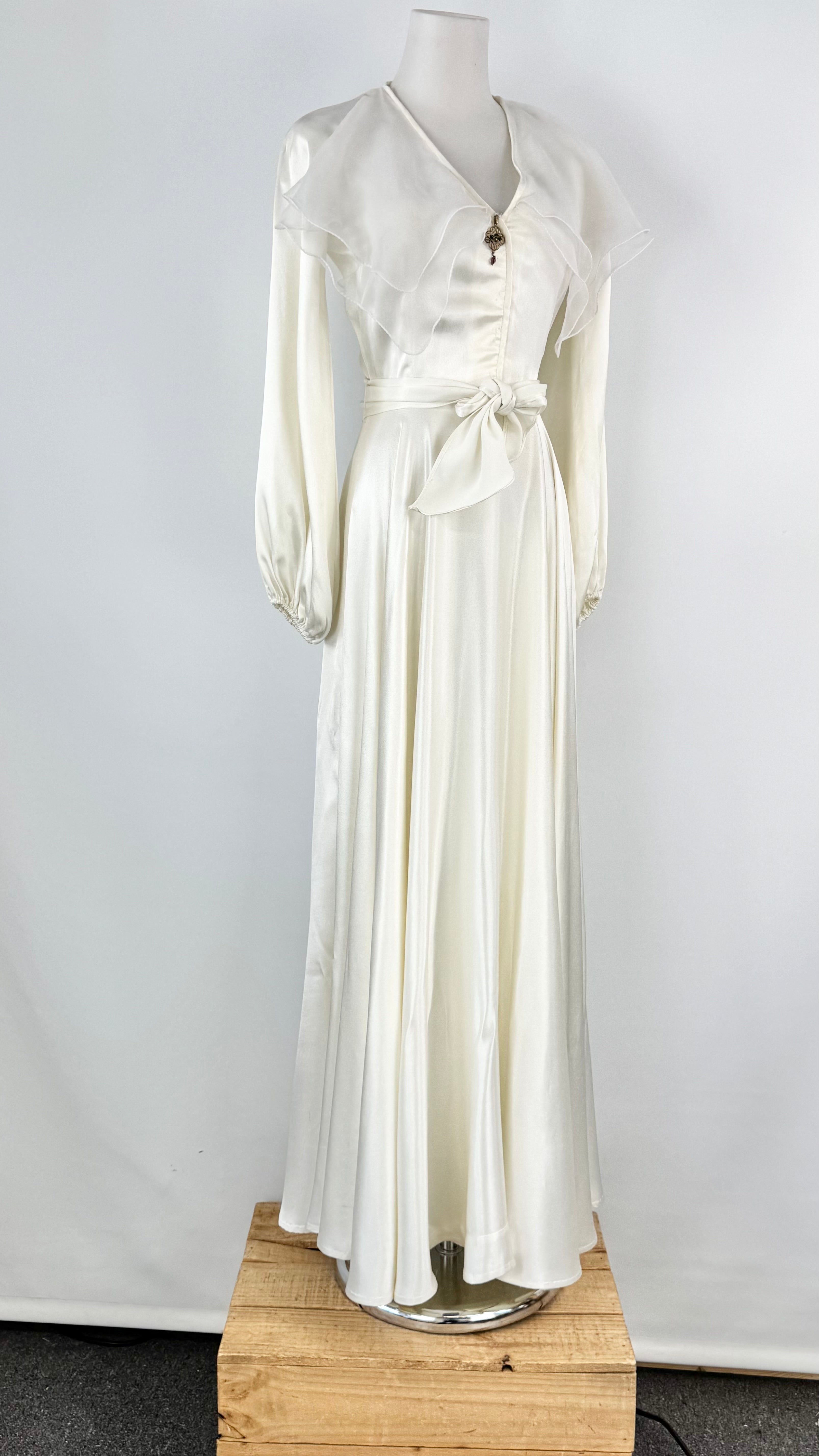 Vintage Merivale Bohemian Ivory Satin Ruffled Maxi Dress - AU8