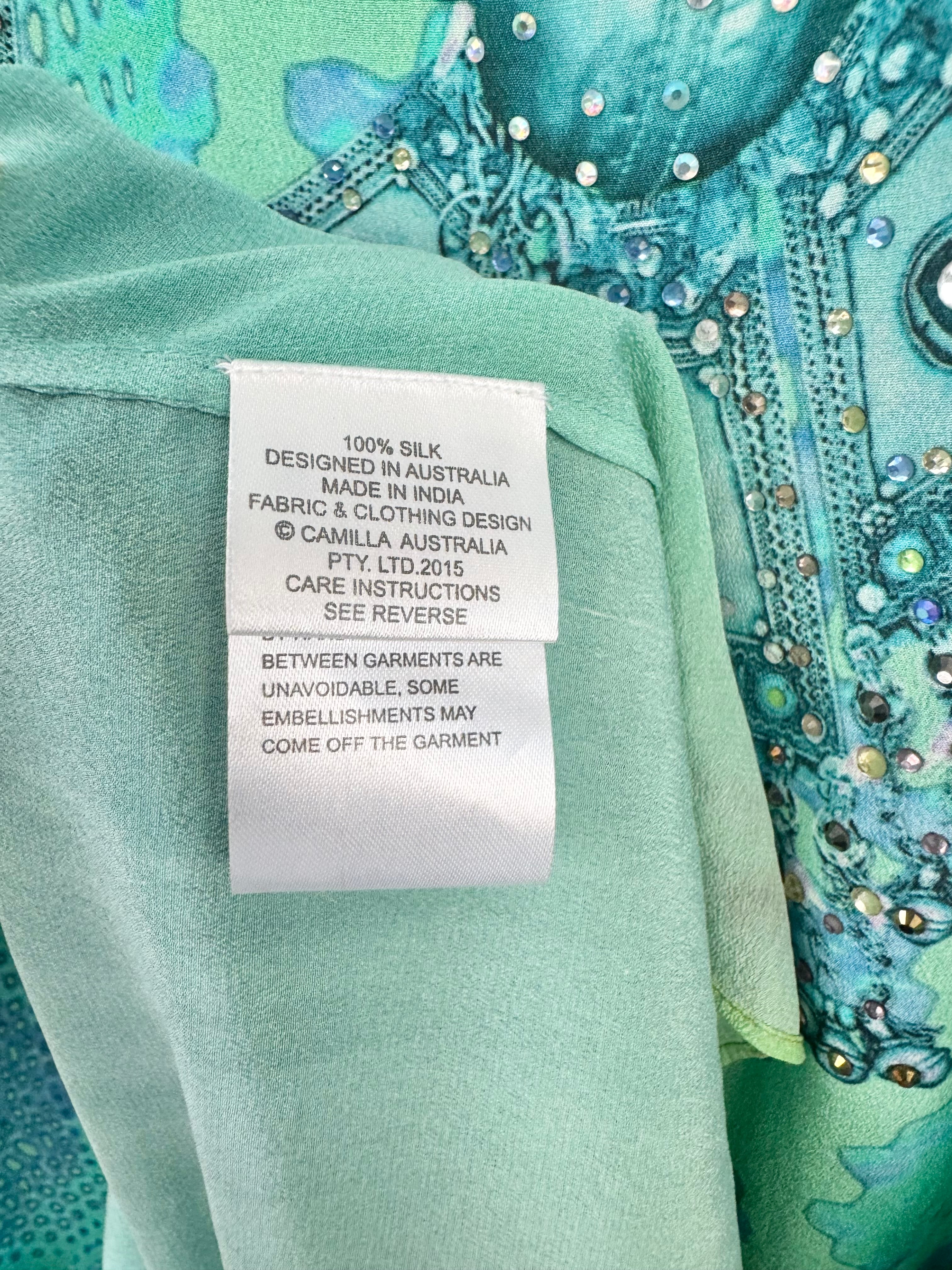 Camilla Aqua Blue & Green 'Franks Ottoman Viper' Silk Kaftan - AU8/10/12