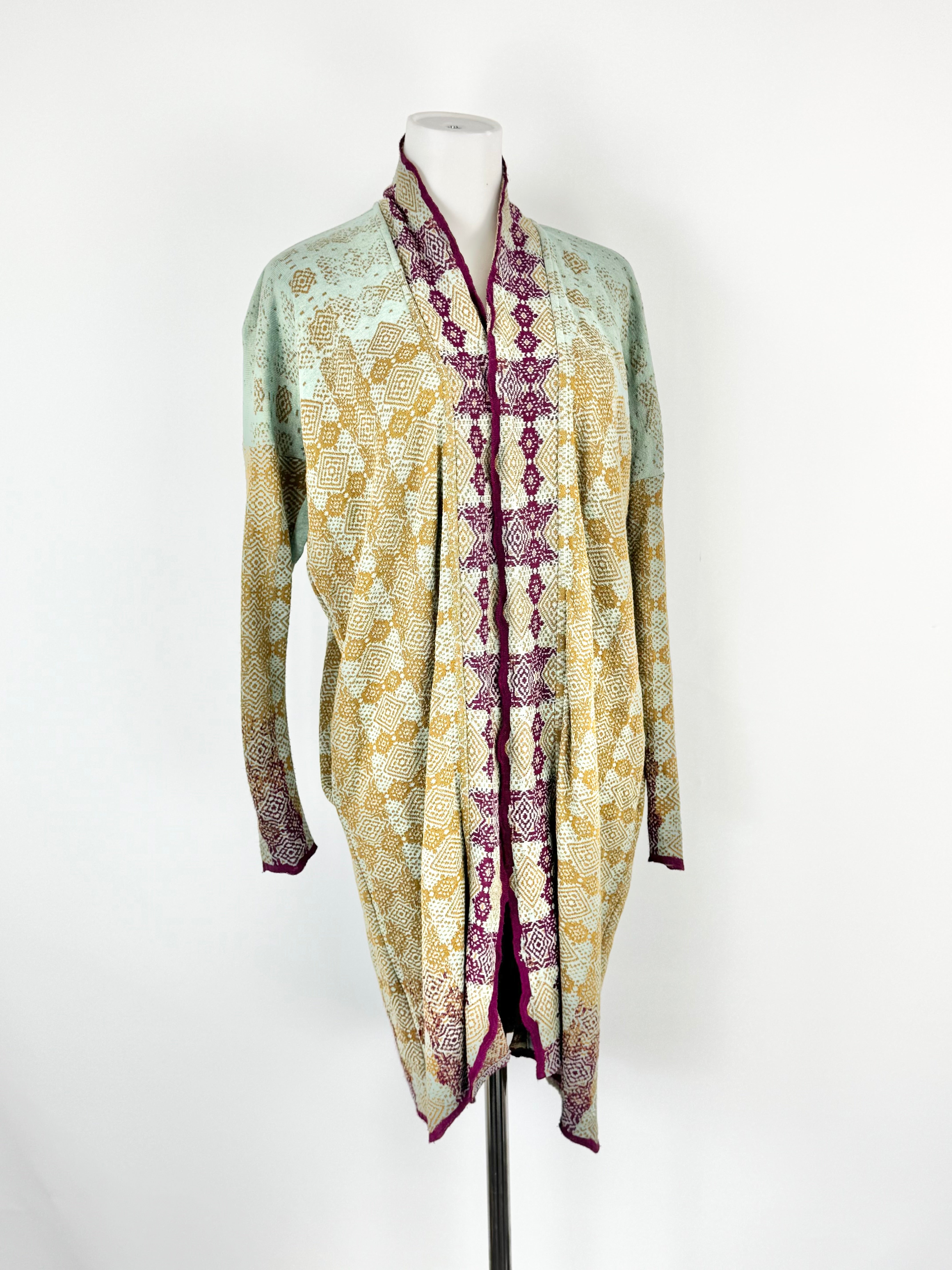 Catherine Andre Deep Gold & Aqua Waterfall Knitwear Cardigan - AU8