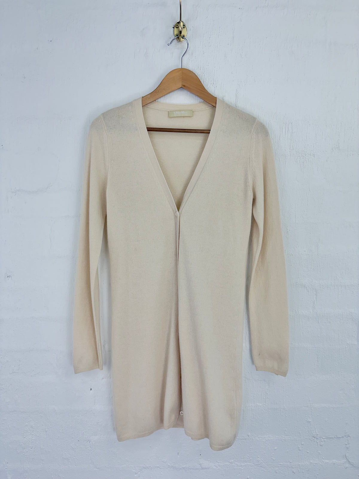 S'Max Mara Vanilla Cashmere & Wool Long V-Neck Cardigan - AU8/10