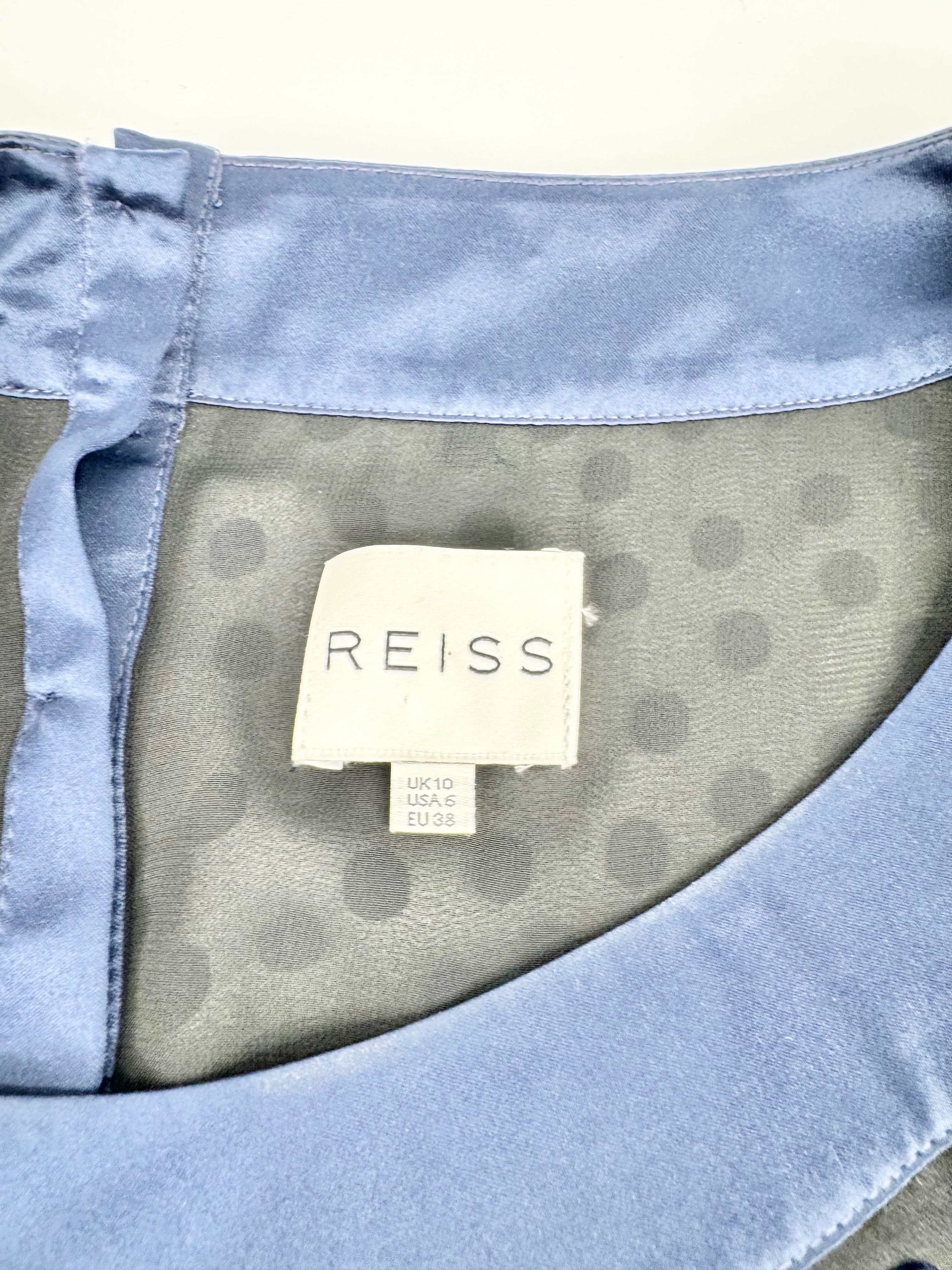 Reiss Midnight Blue Dotted Silk Blend Blouse - AU10