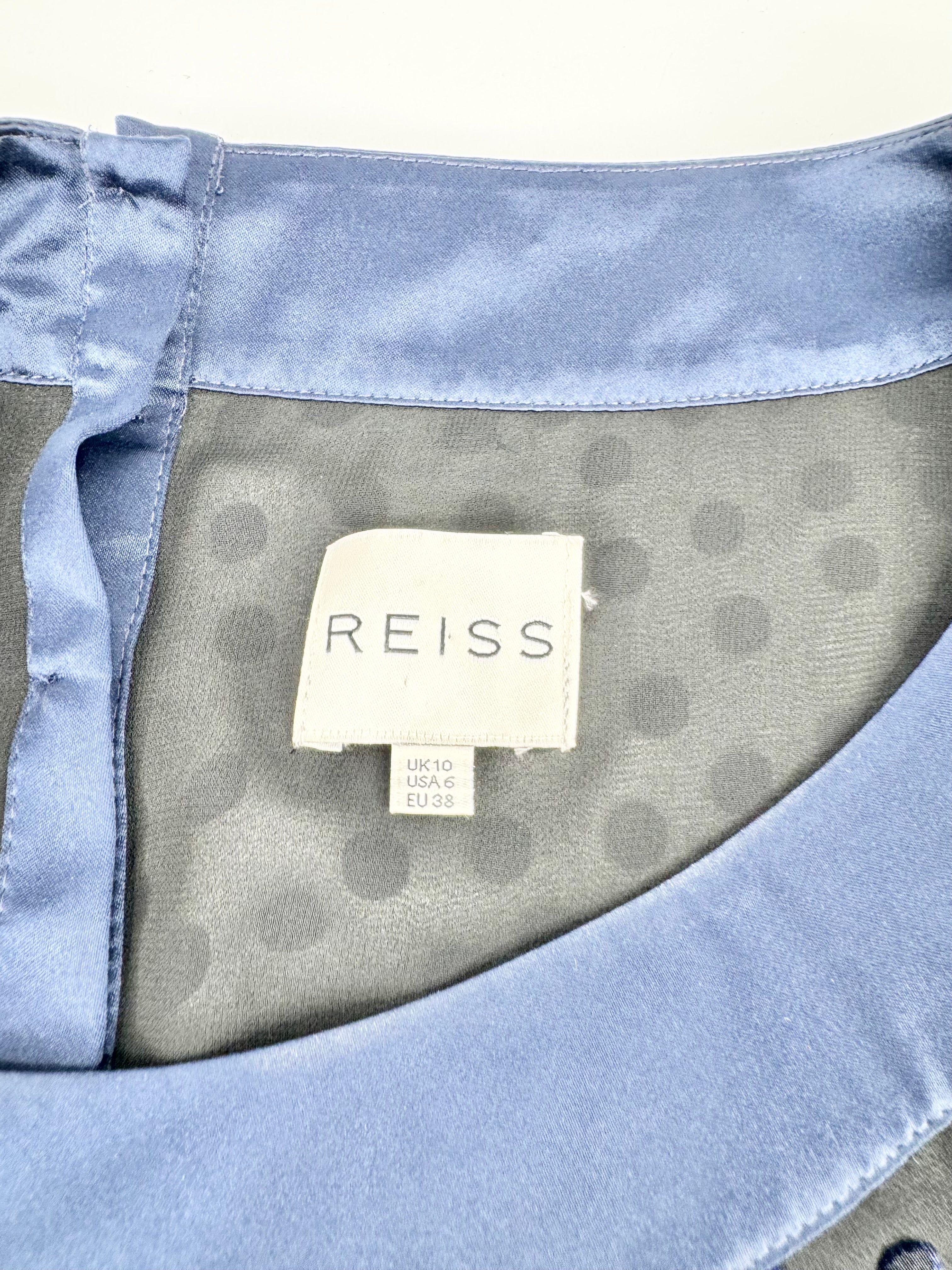 Reiss Midnight Blue Dotted Silk Blend Blouse - AU10
