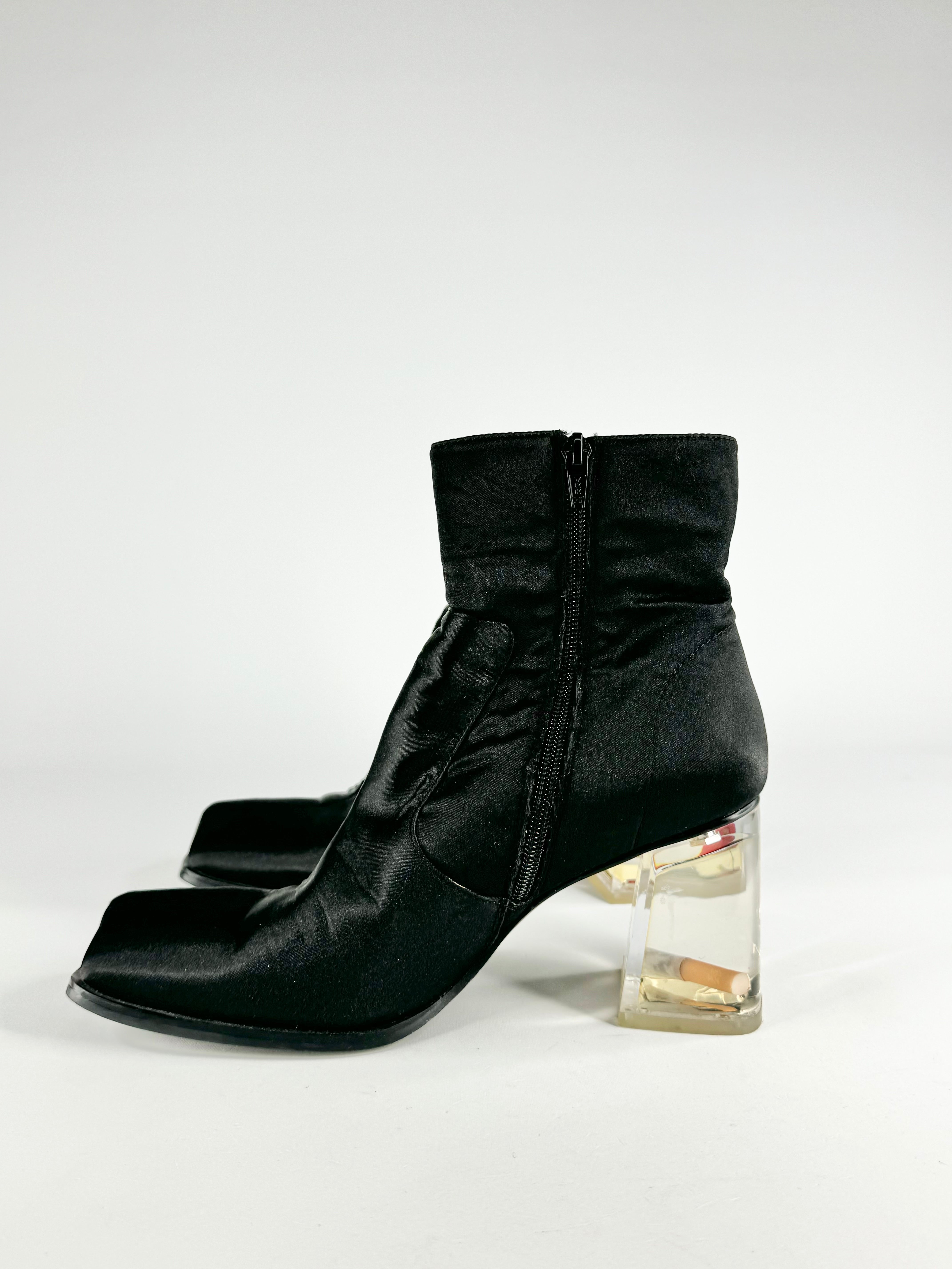 Black Rose & Cigarette Square Toe Ankle Boots - EU37