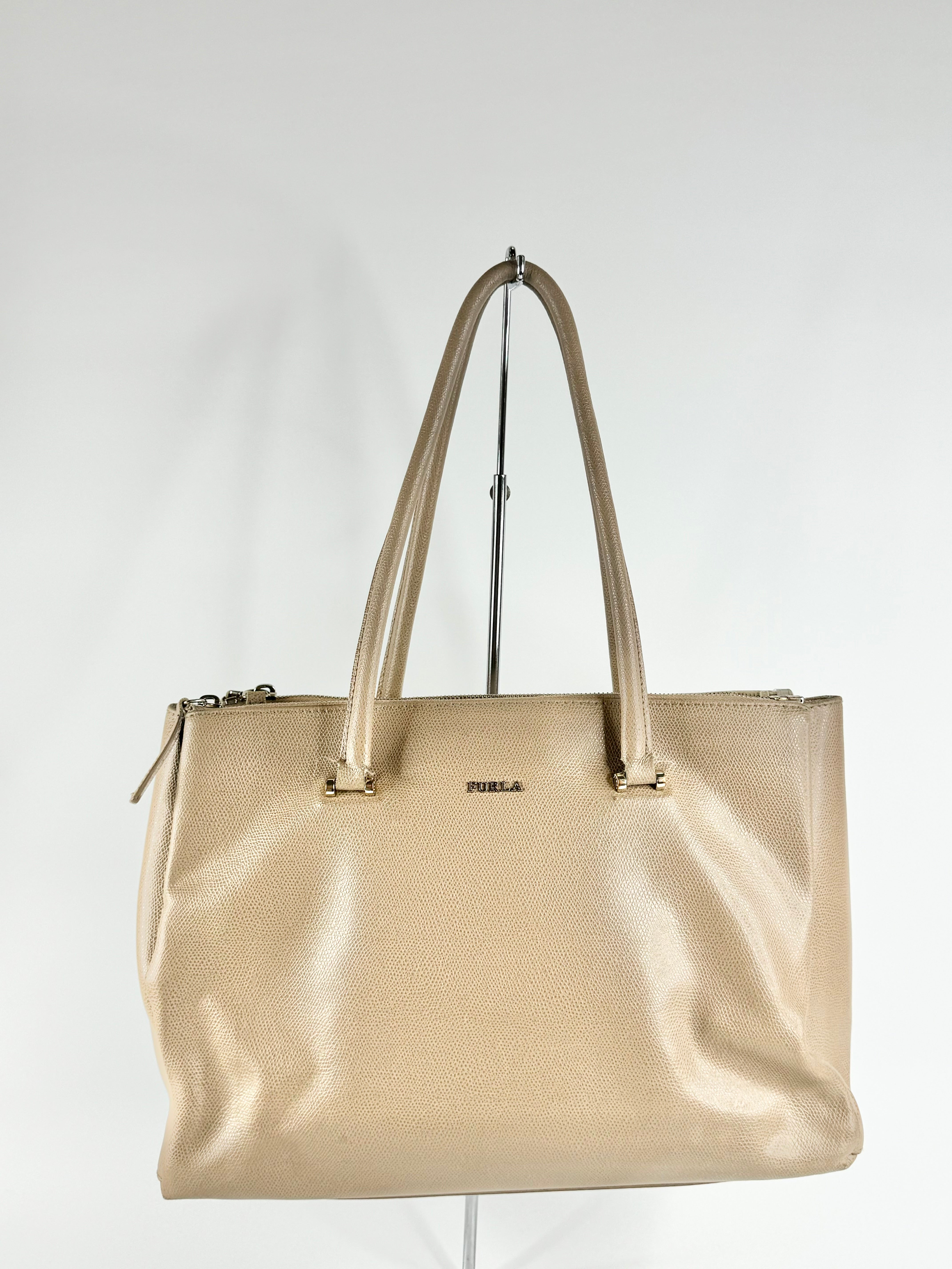 Furla Pebbled Taupe Leather Shoulder Bag