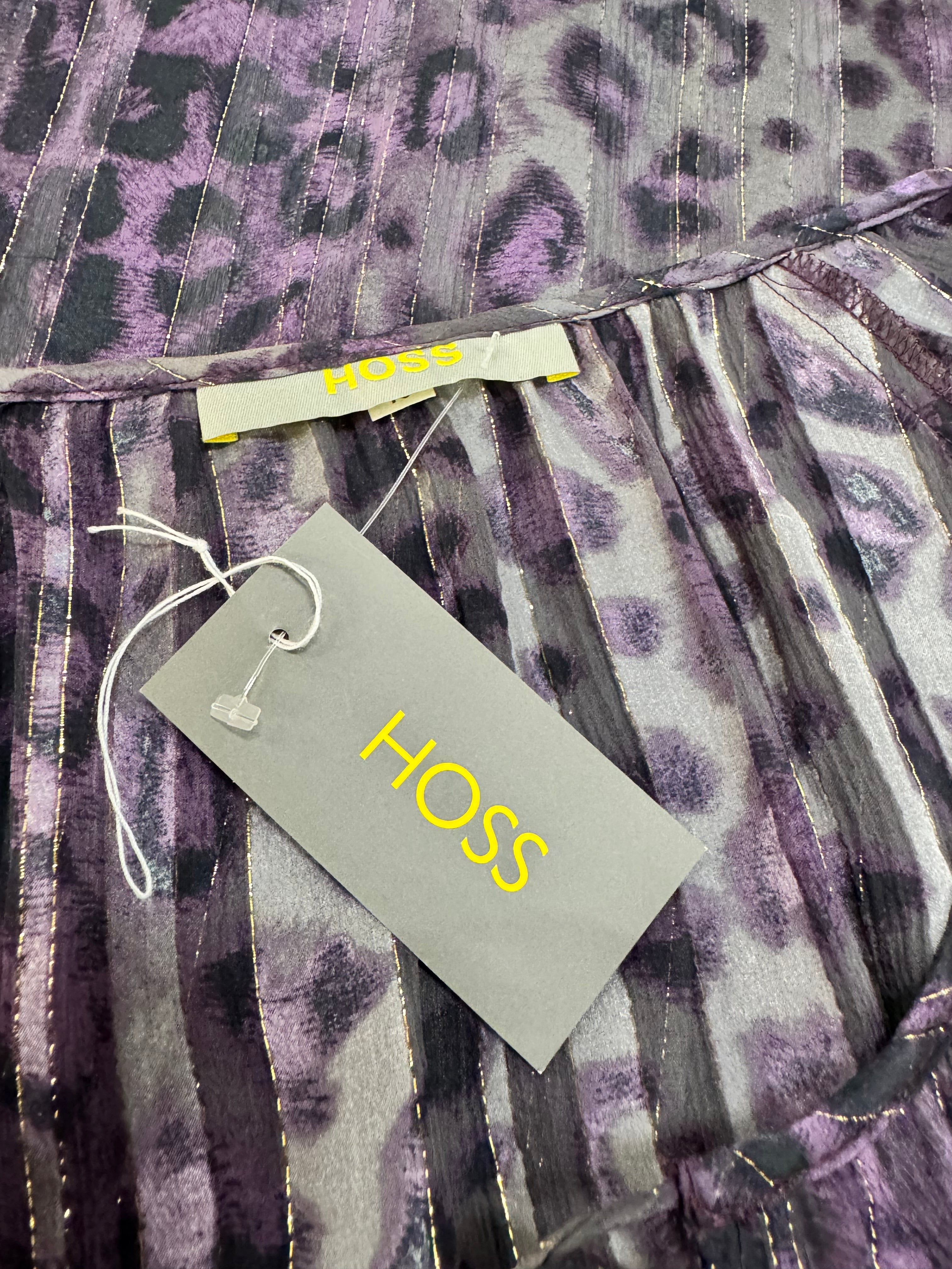 Hoss Purple Gold & Grey 'Animal Beauty' Silk Blouse NWT - AU10