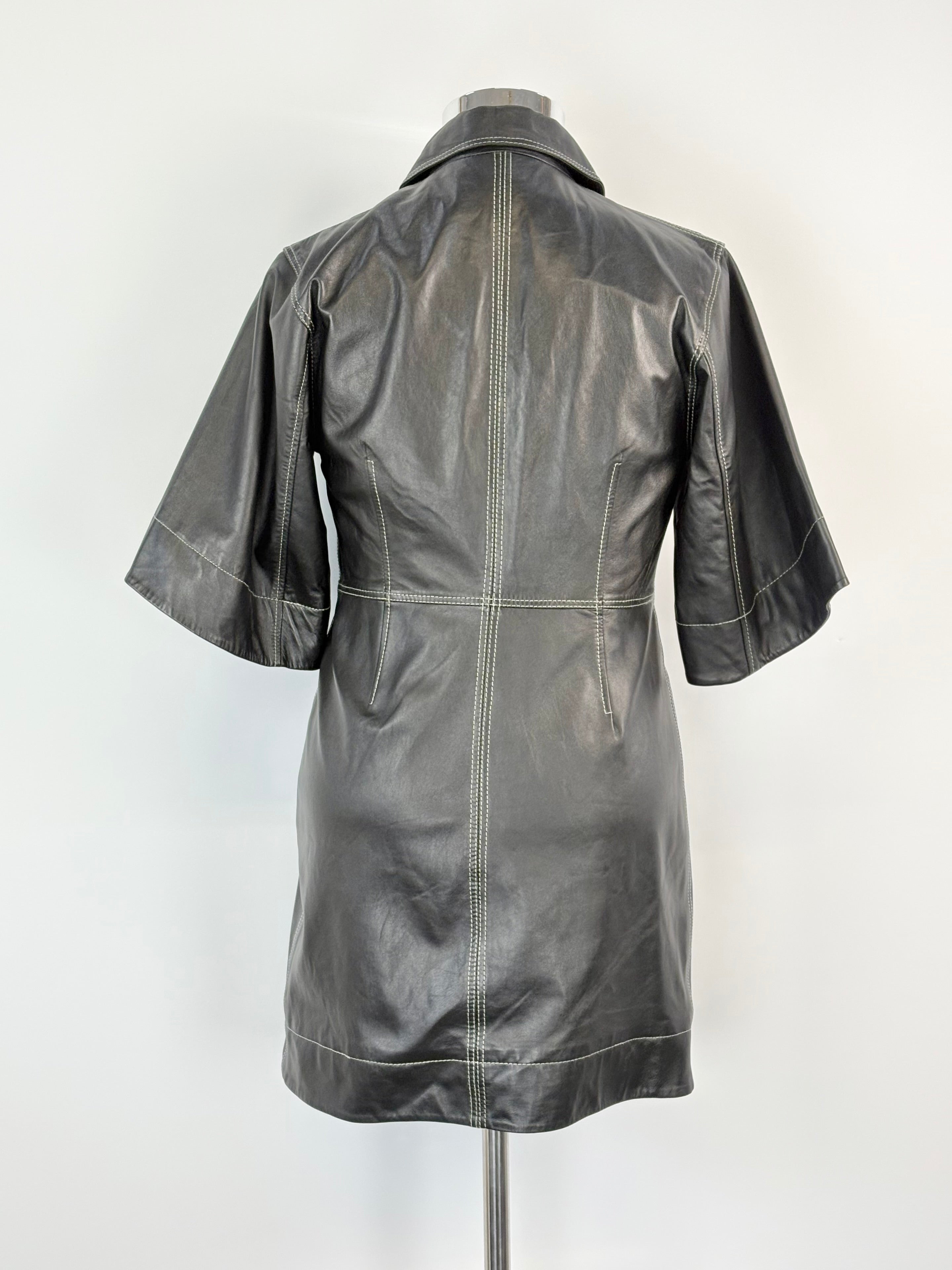 Ganni Black Leather Mini Dress - AU14