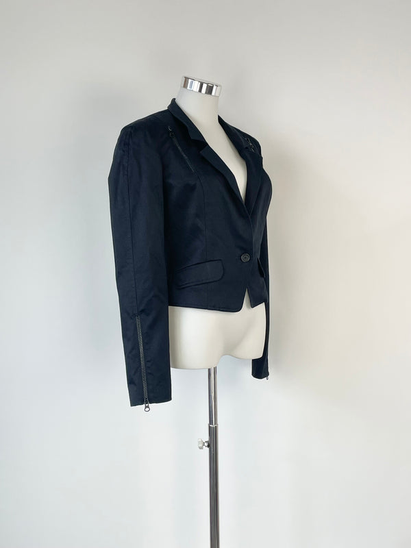 Armani Exchange Black Cropped Industrial-Style Blazer - AU6/8