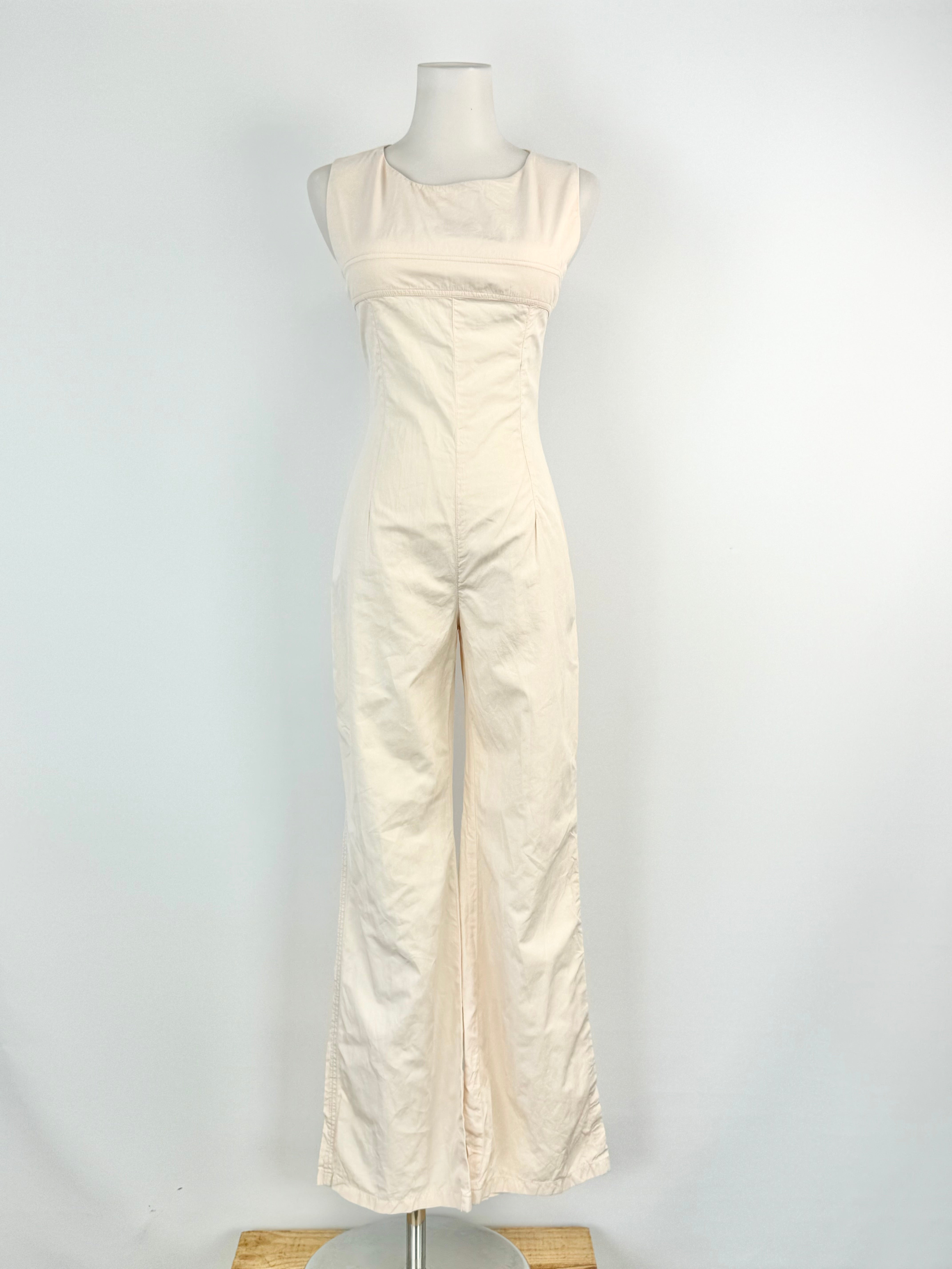 Vintage 2002 Chanel Apricot Pastel Sleeveless Cotton & Silk Jumpsuit - AU6/8