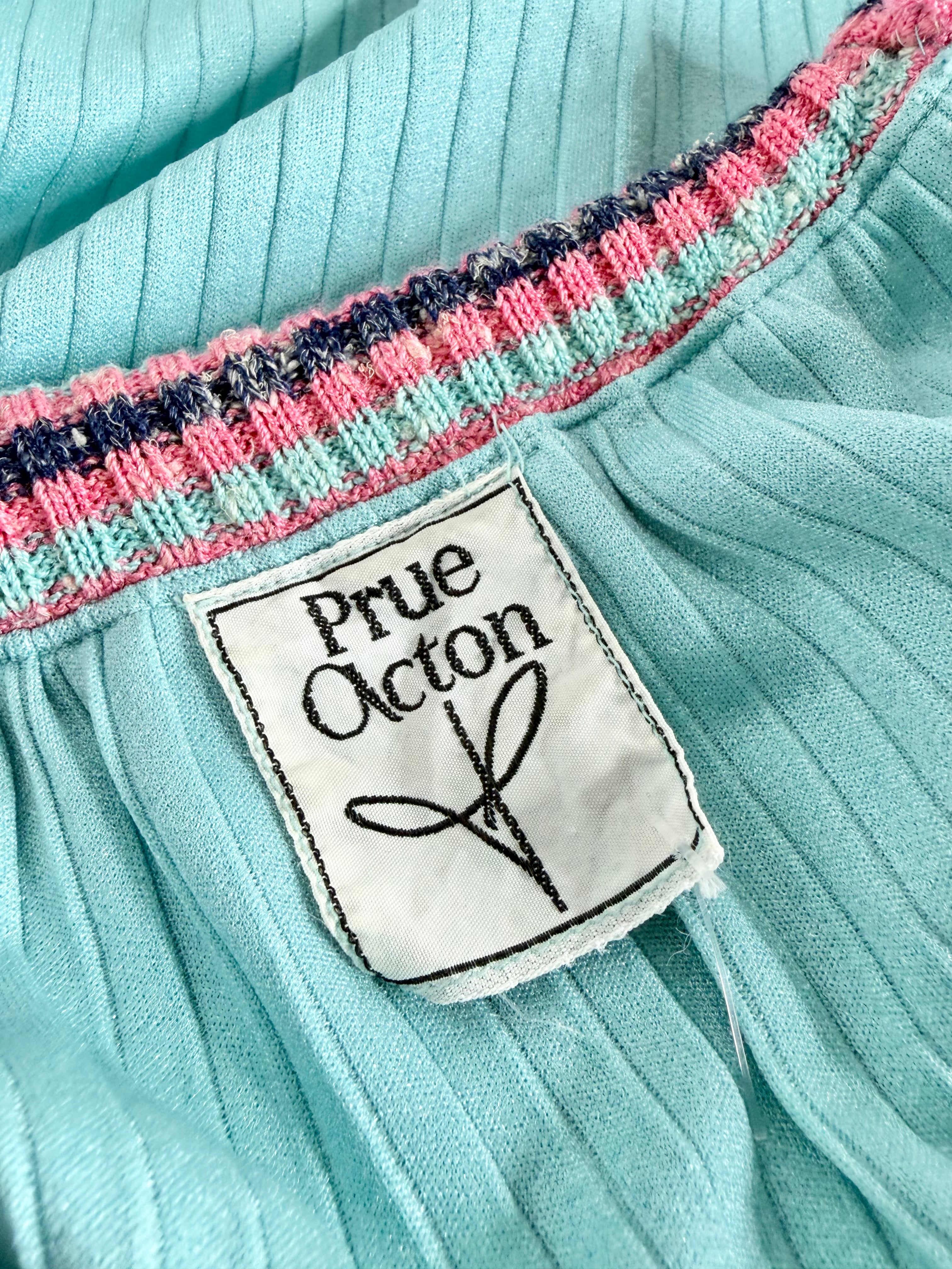 Vintage Prue Acton Knit Trim Blue Slip Dress - AU10