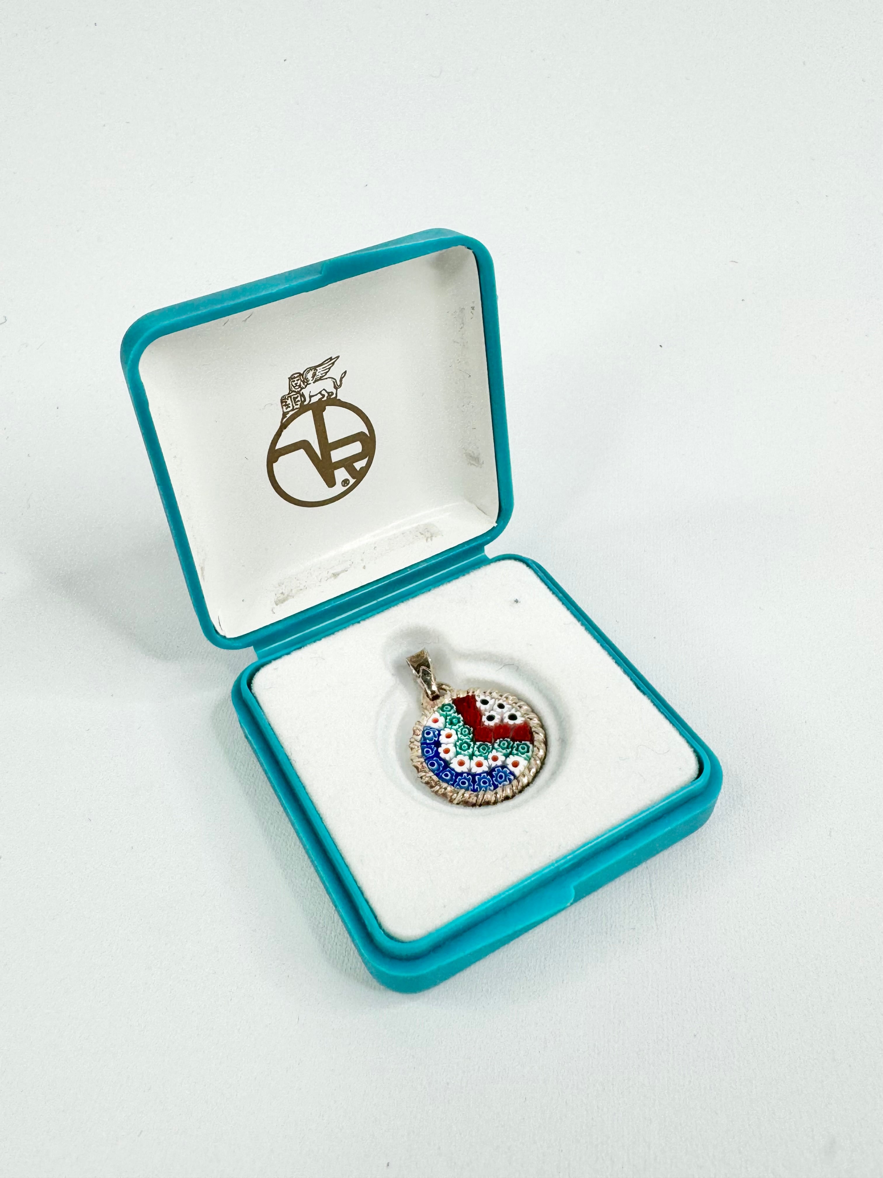 Vintage Murano Glass Silver Glass Millefiori Pendant