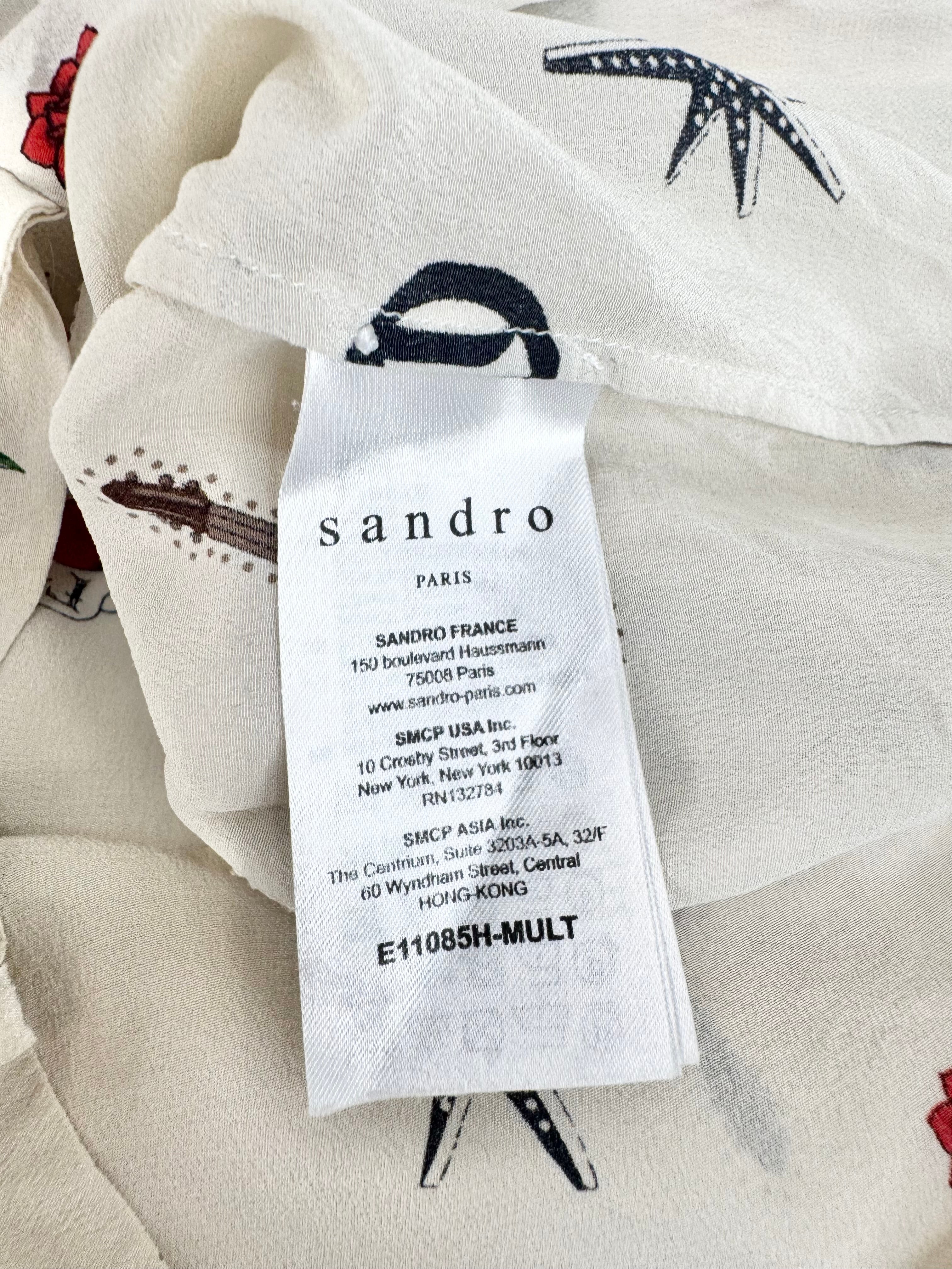 Sandro Silk Tattoo Print Top - AU8/10