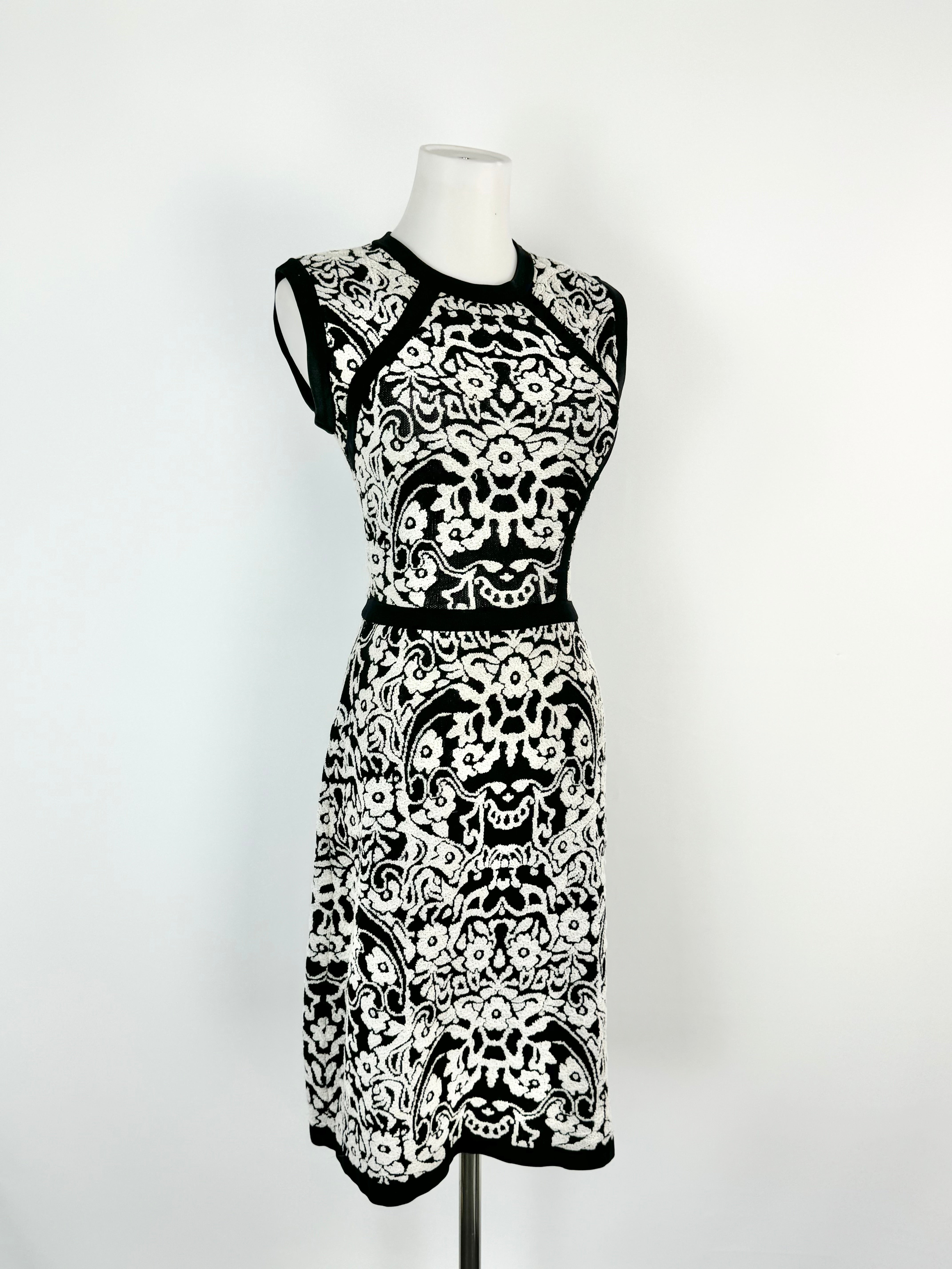 M Missioni Black & White Brocade Pattern Midi Dress - AU8