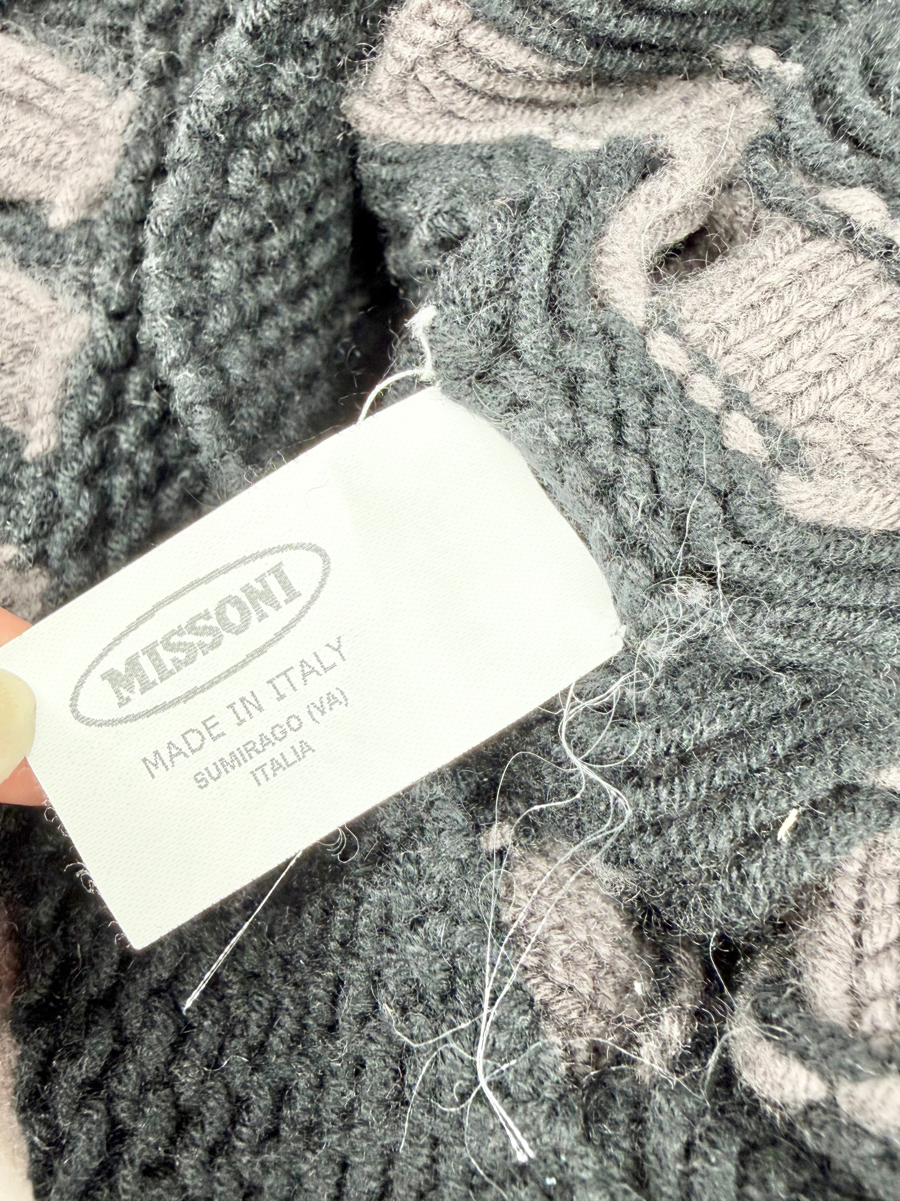 Missoni Taupe & Black Boxy Jacquard Wave Cashmere Cardigan - AU12