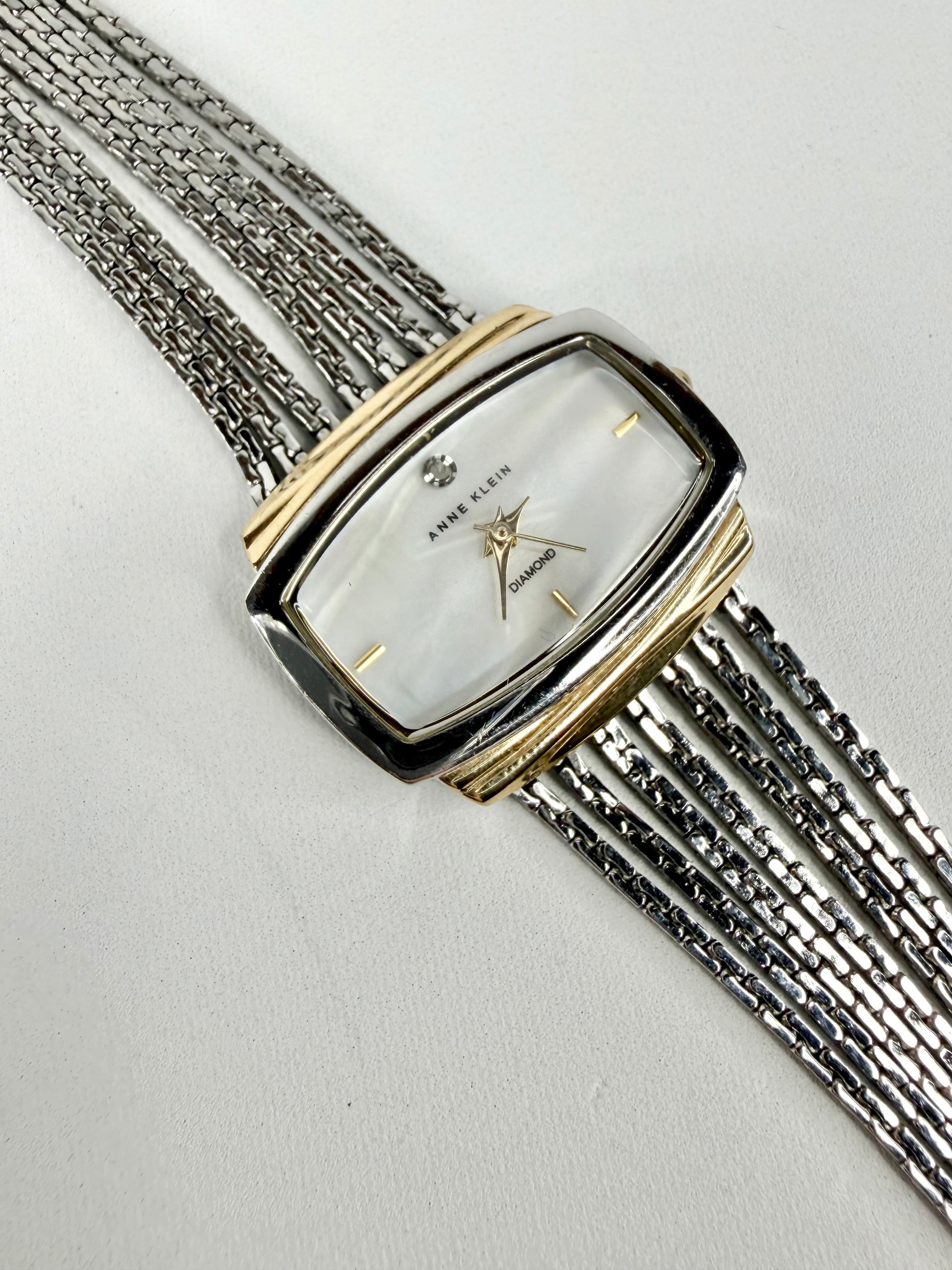 Anne Klein Silver & Gold Mother of Pearl Face Bracelet Watch