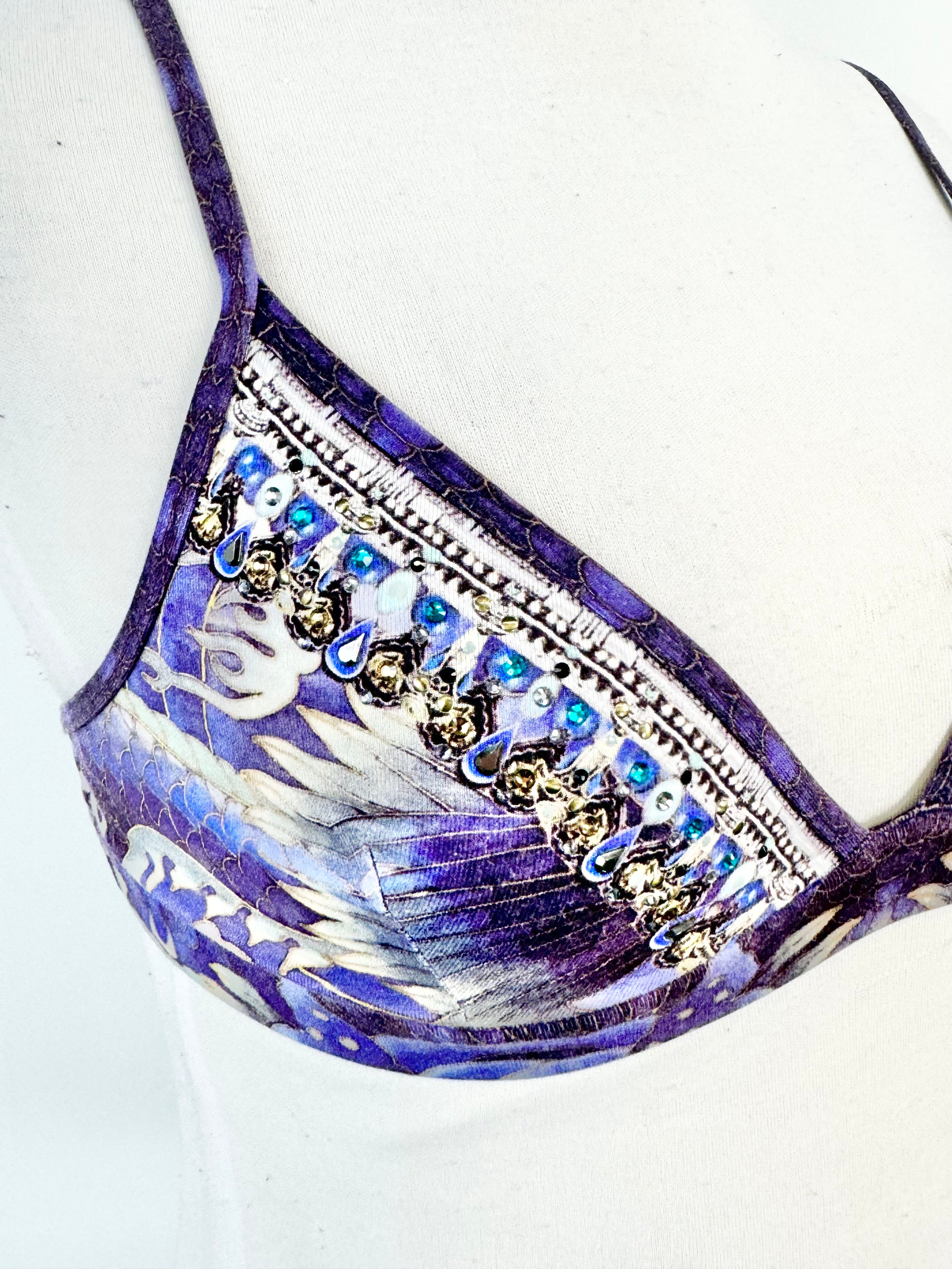 Camilla Blue Patterned Crystal Embellished Bralette - AU12