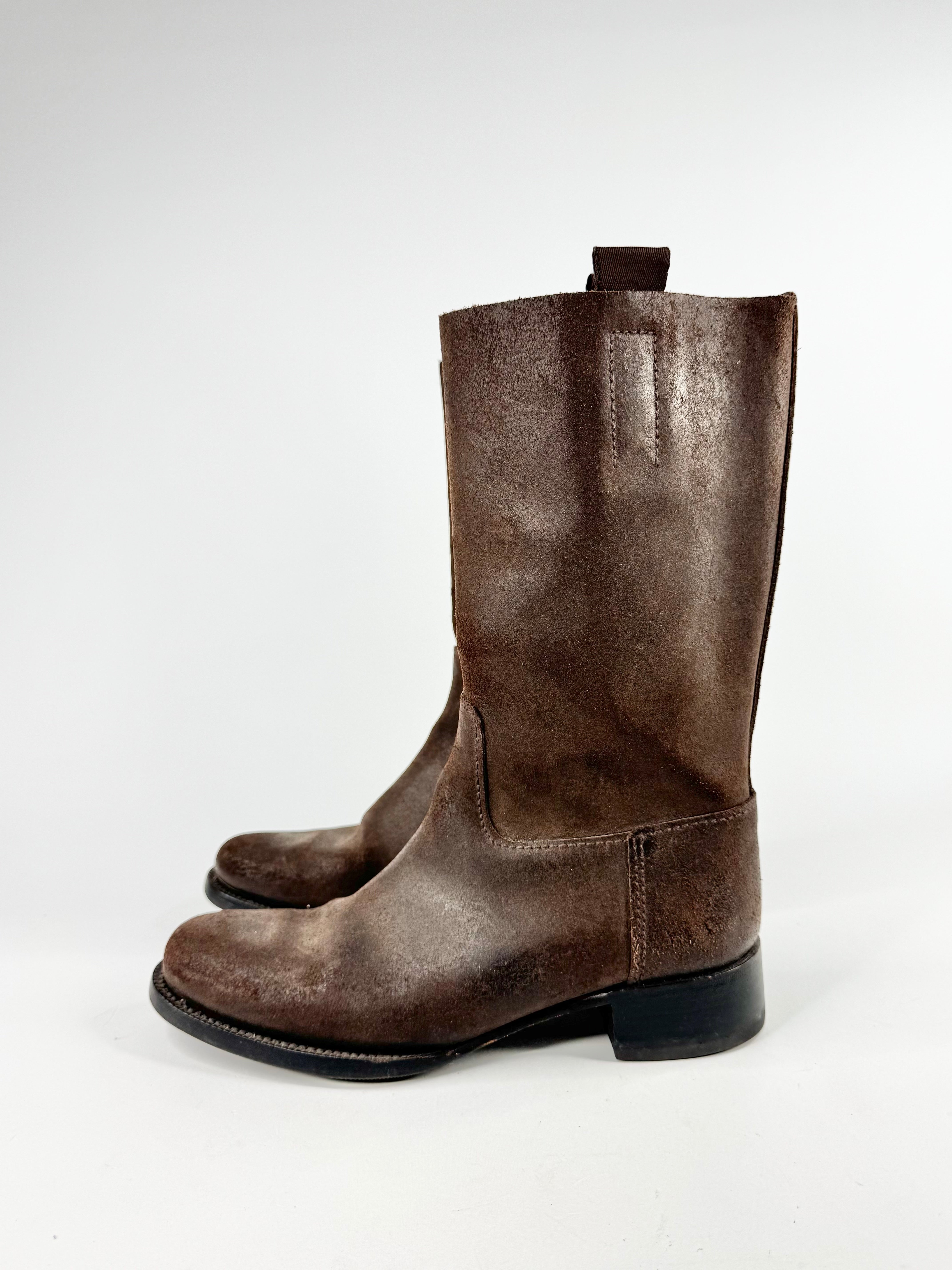 Vintage Prada Dark Brown Textured Suede Boots - EU38/39