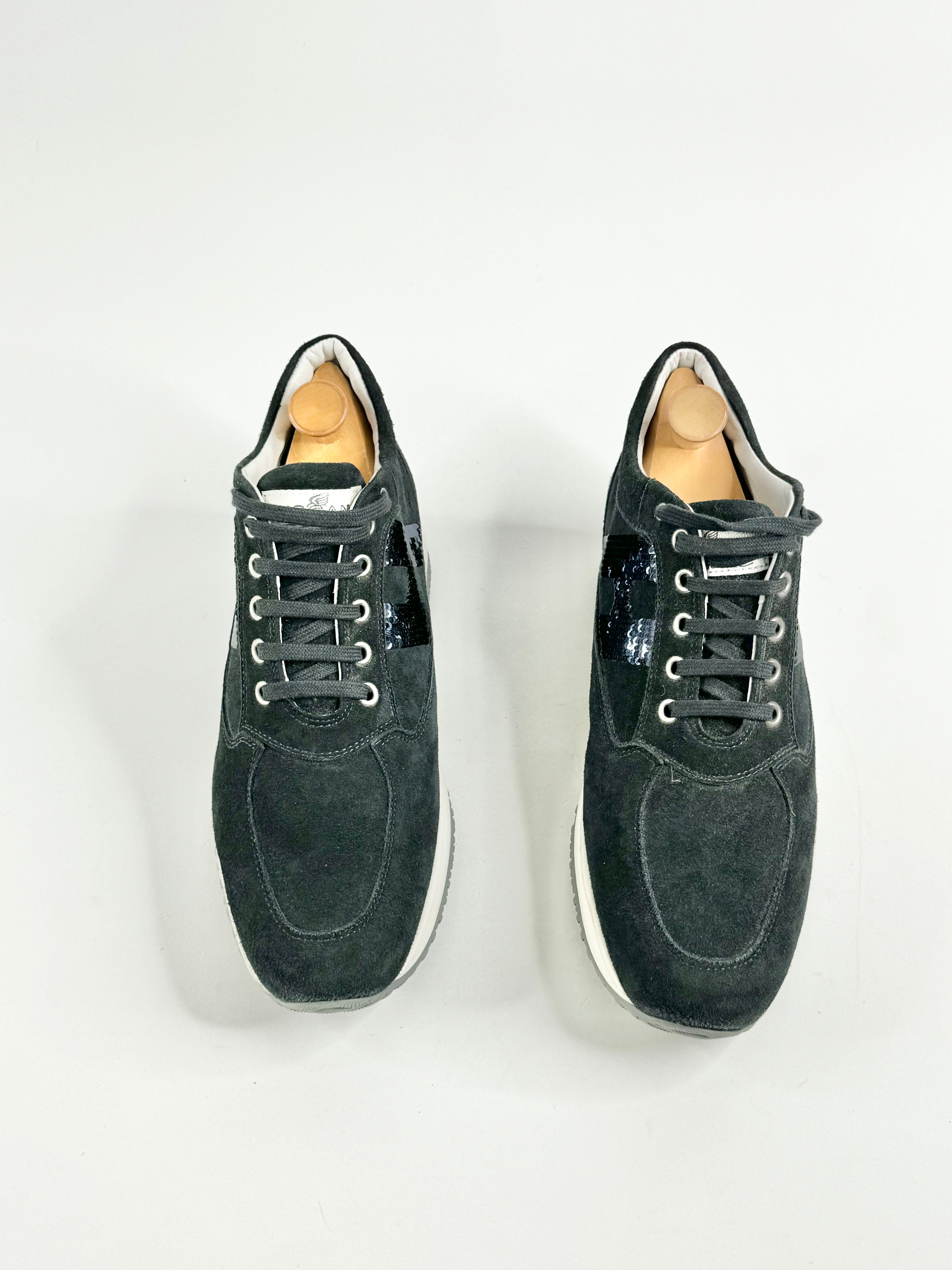 Hogan Interative Navy Blue Sequin Embellished Sneakers - EU40