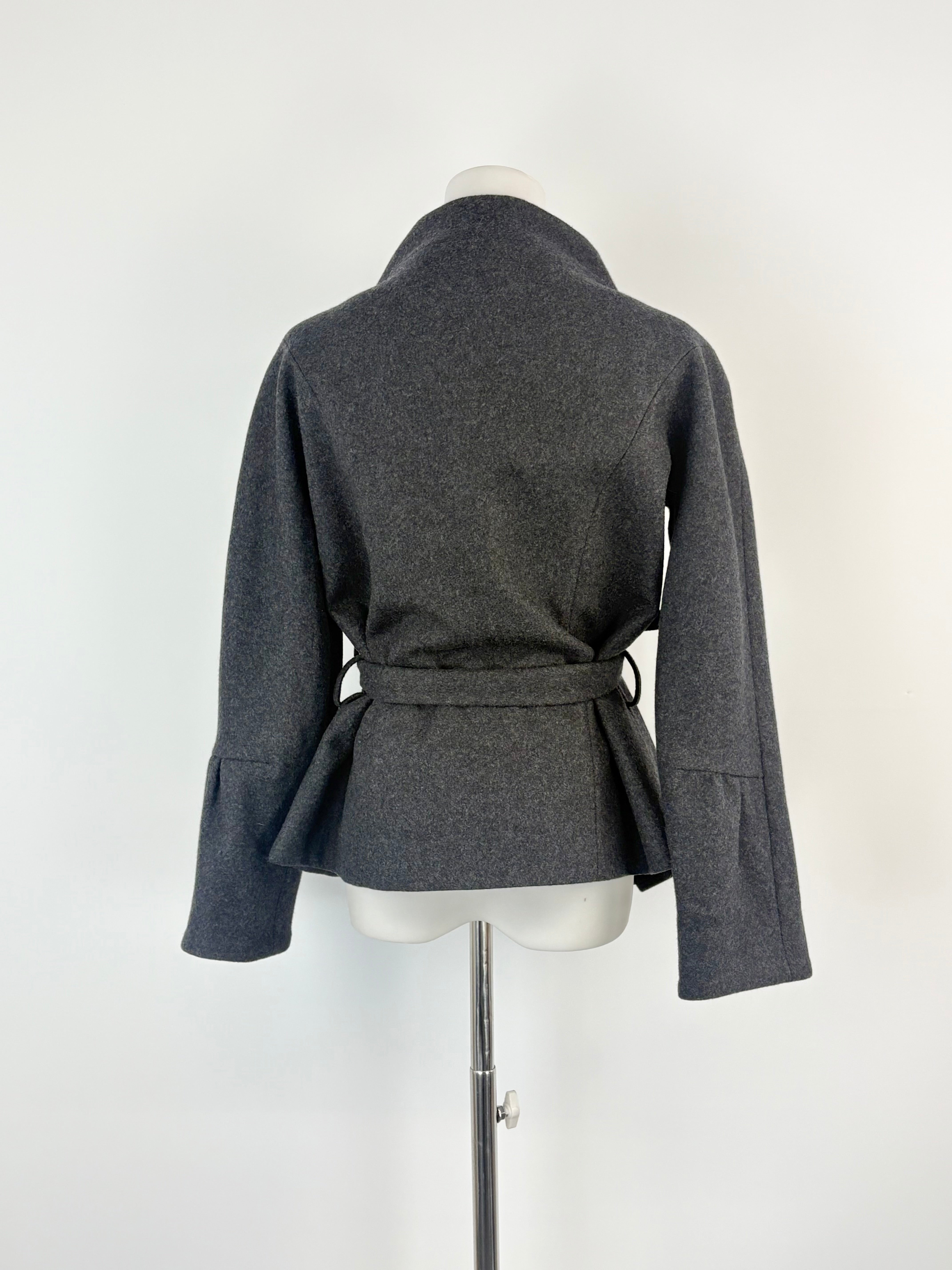 Marni Charcoal Wool-Blend Peplum Coat - AU8