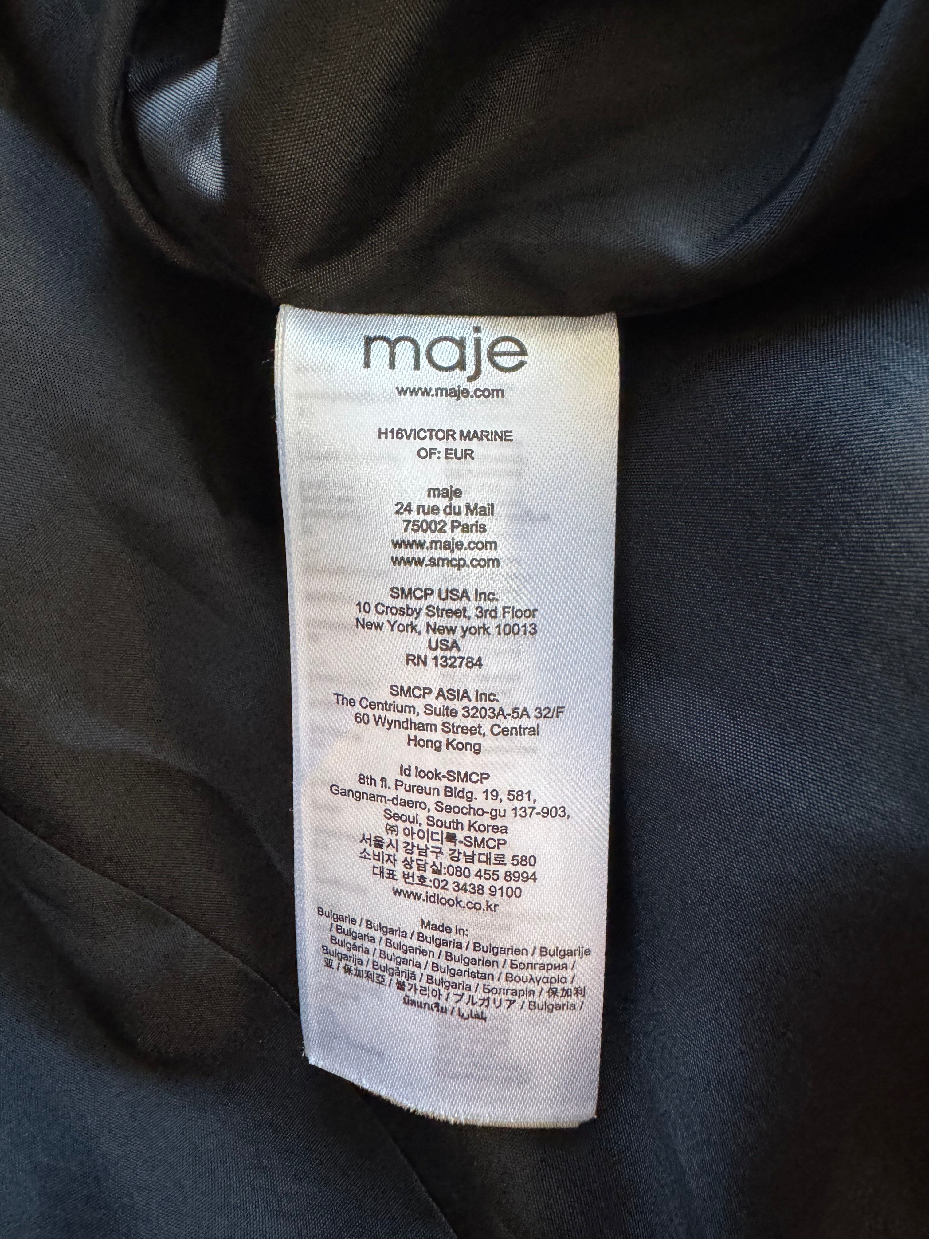 Maje Dark Navy Wool Blend Asymmetrical Blend Jacket - AU10/12