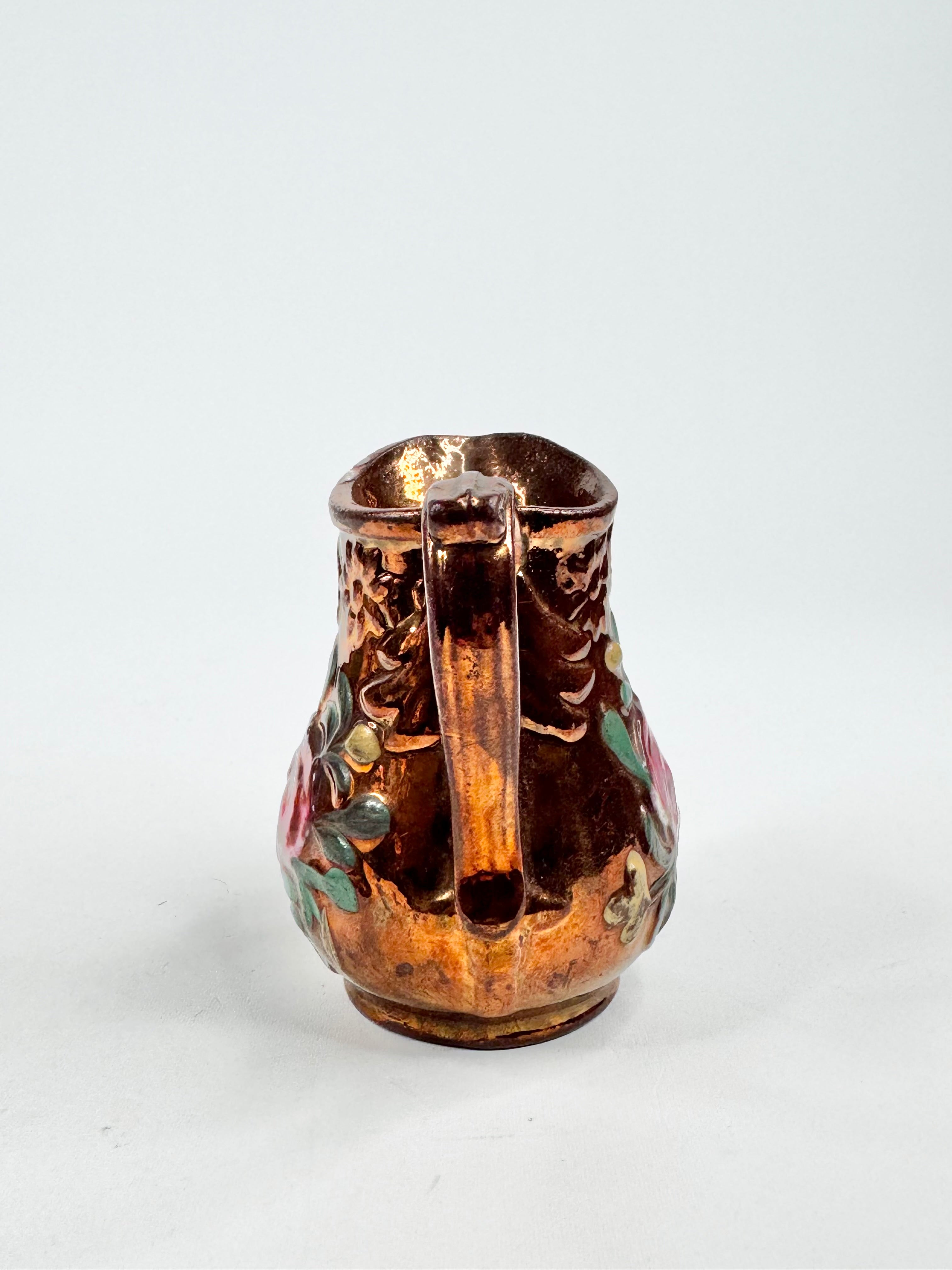 Vintage Copper Lusterware Floral Pitcher