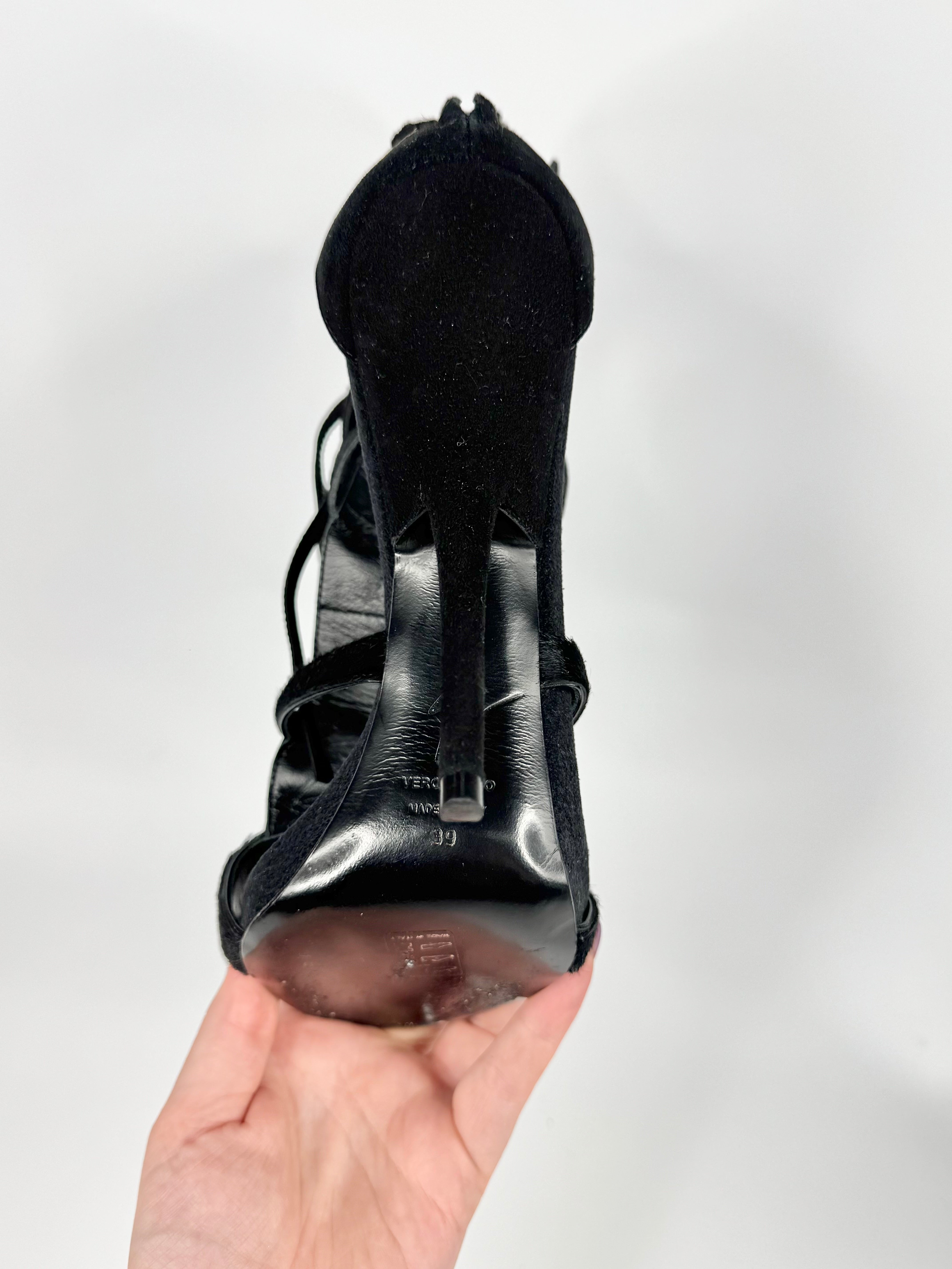 Giuseppe Zanotti Black Swarovski Embellished Fringed Leather Stilettos - EU39