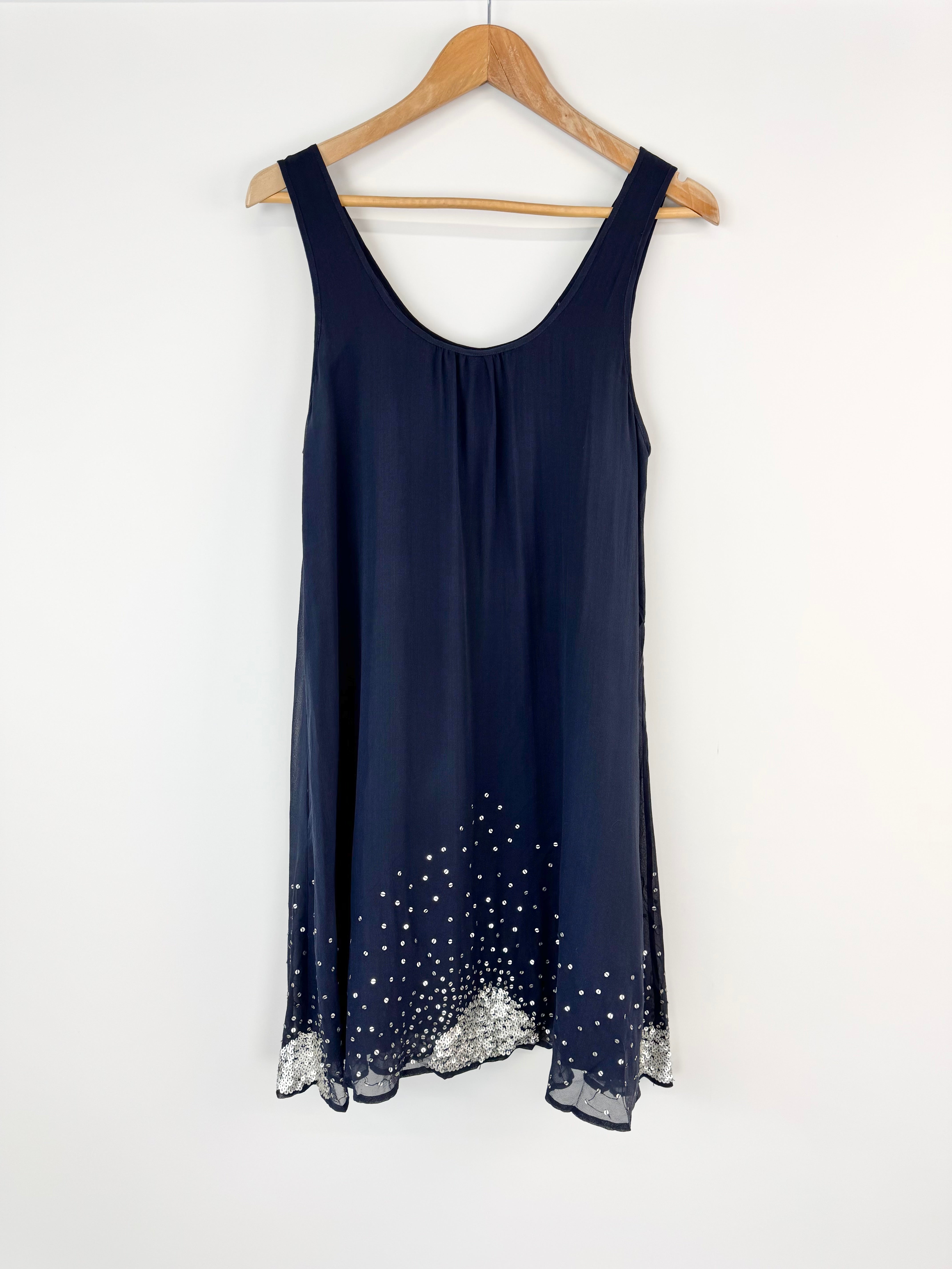 Kachel Midnight Blue Silk Sequin Embellished Dress - AU10