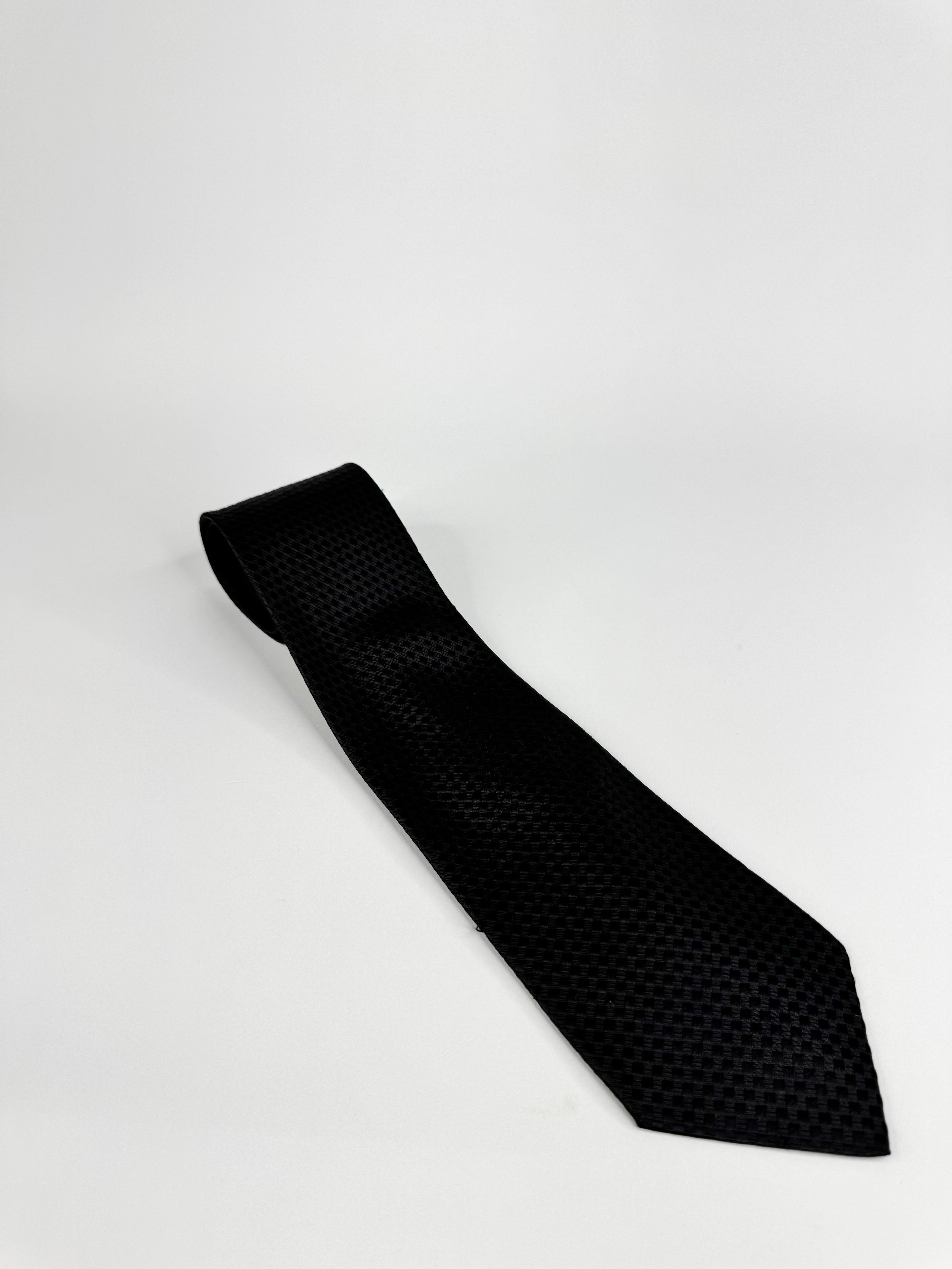 Balenciaga Black Silk Checkered Tie