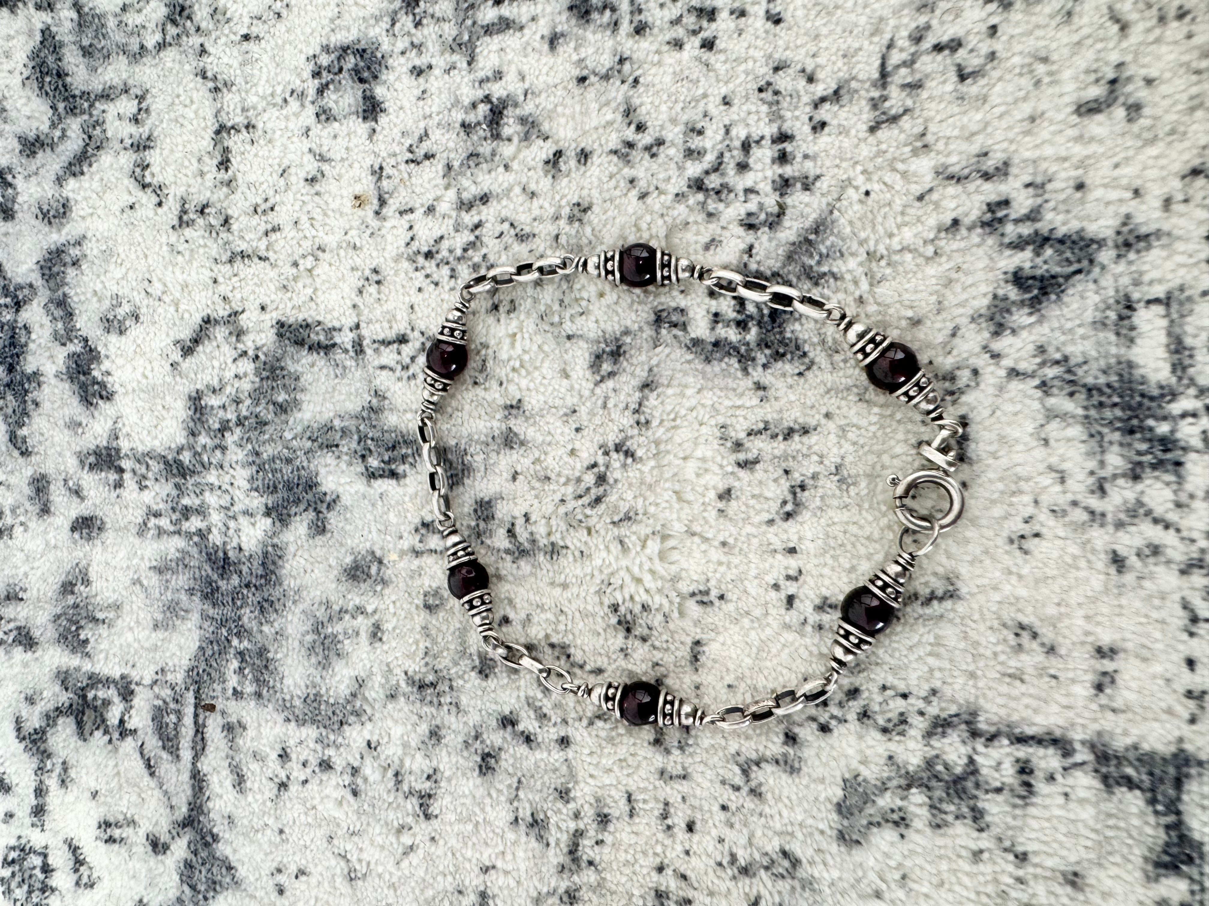 Vintage Silver & Garnet Bead Bracelet