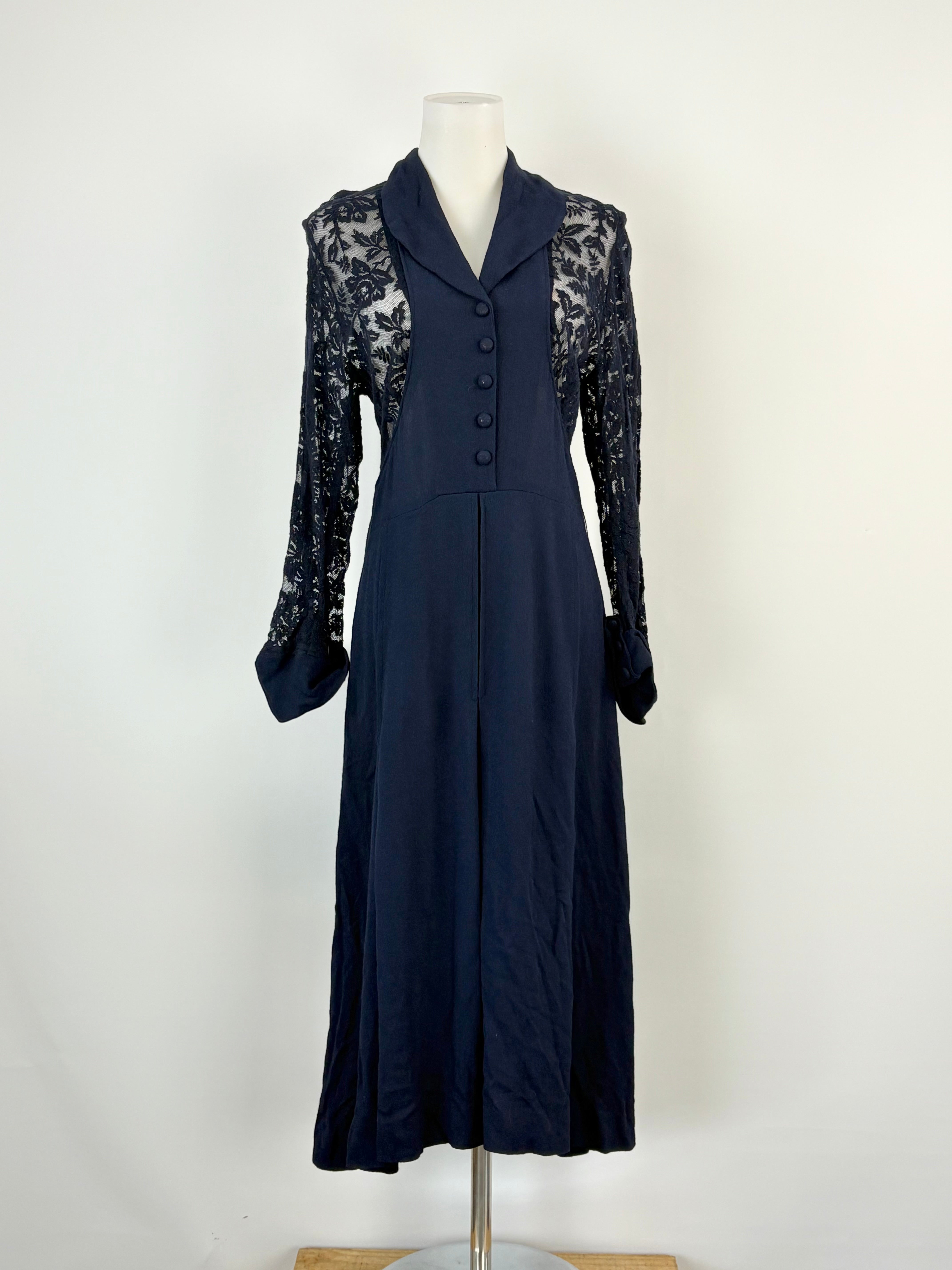 Peekaboo Navy Blue Embroidered Lace Floral Midi Dress - AU8/10