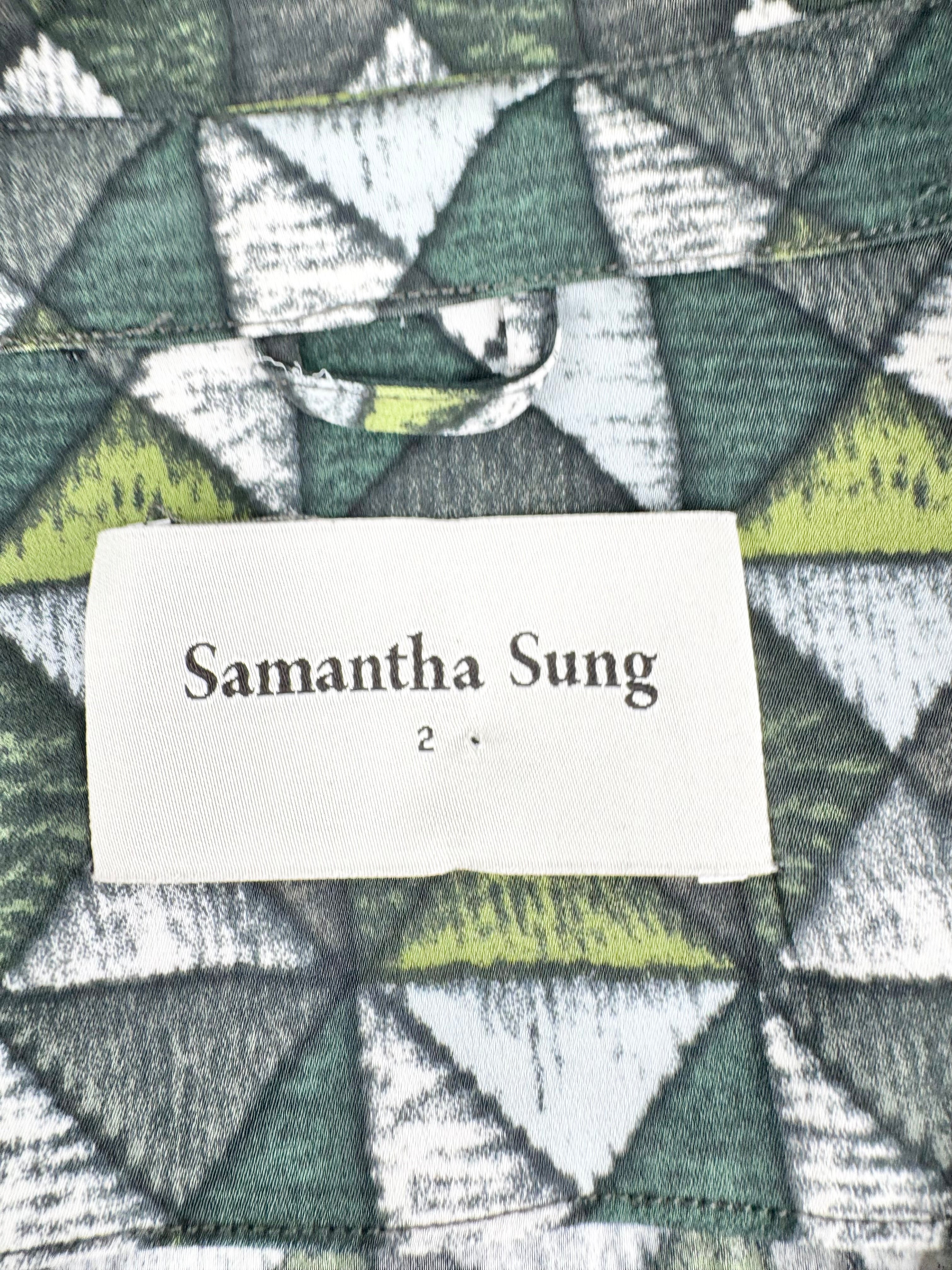 Samantha Sung Green Grid Patterned Fitted Silk Blouse - AU8