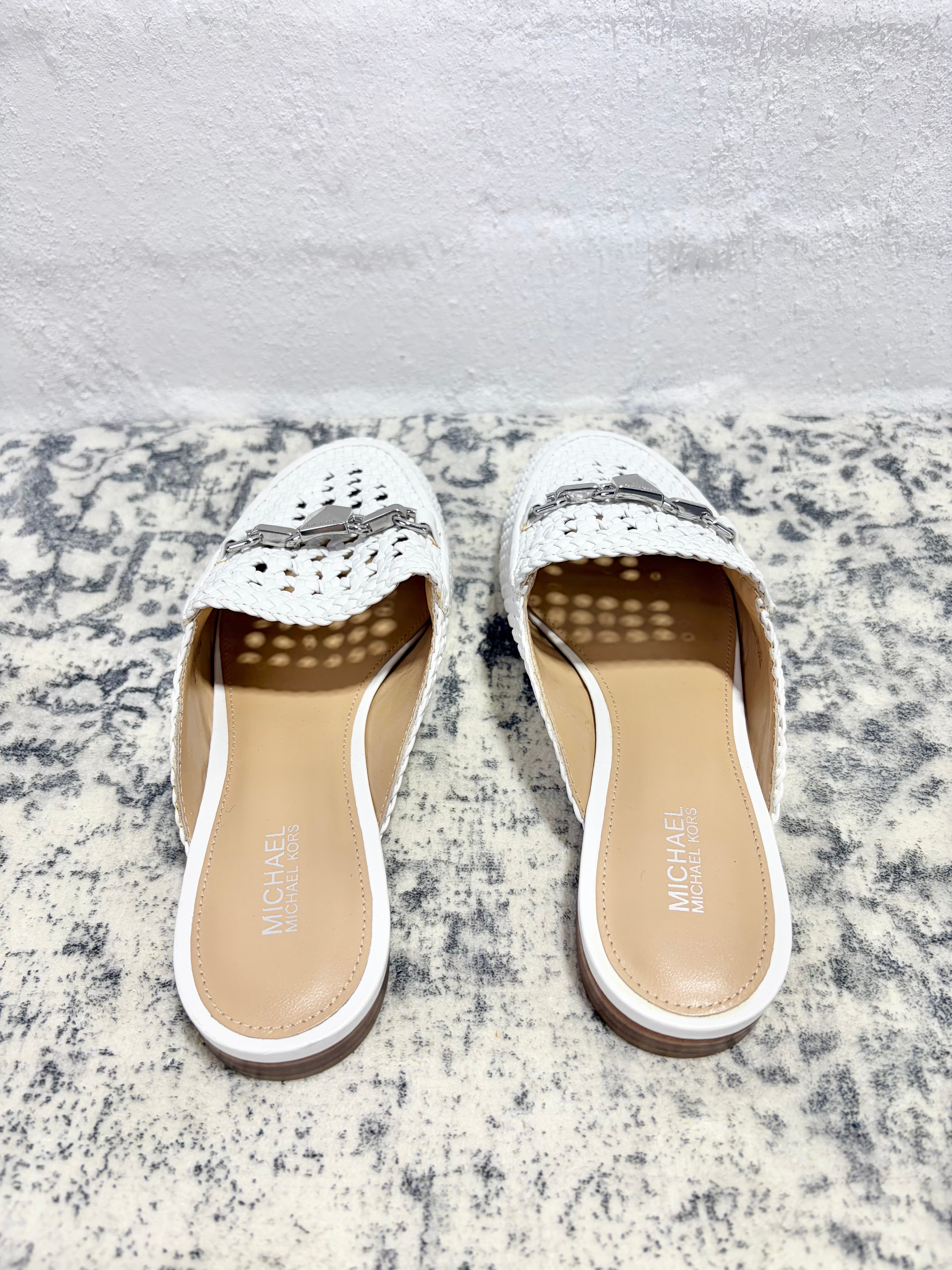 Michael Kors White 'Charlton' Woven Mules - EU38