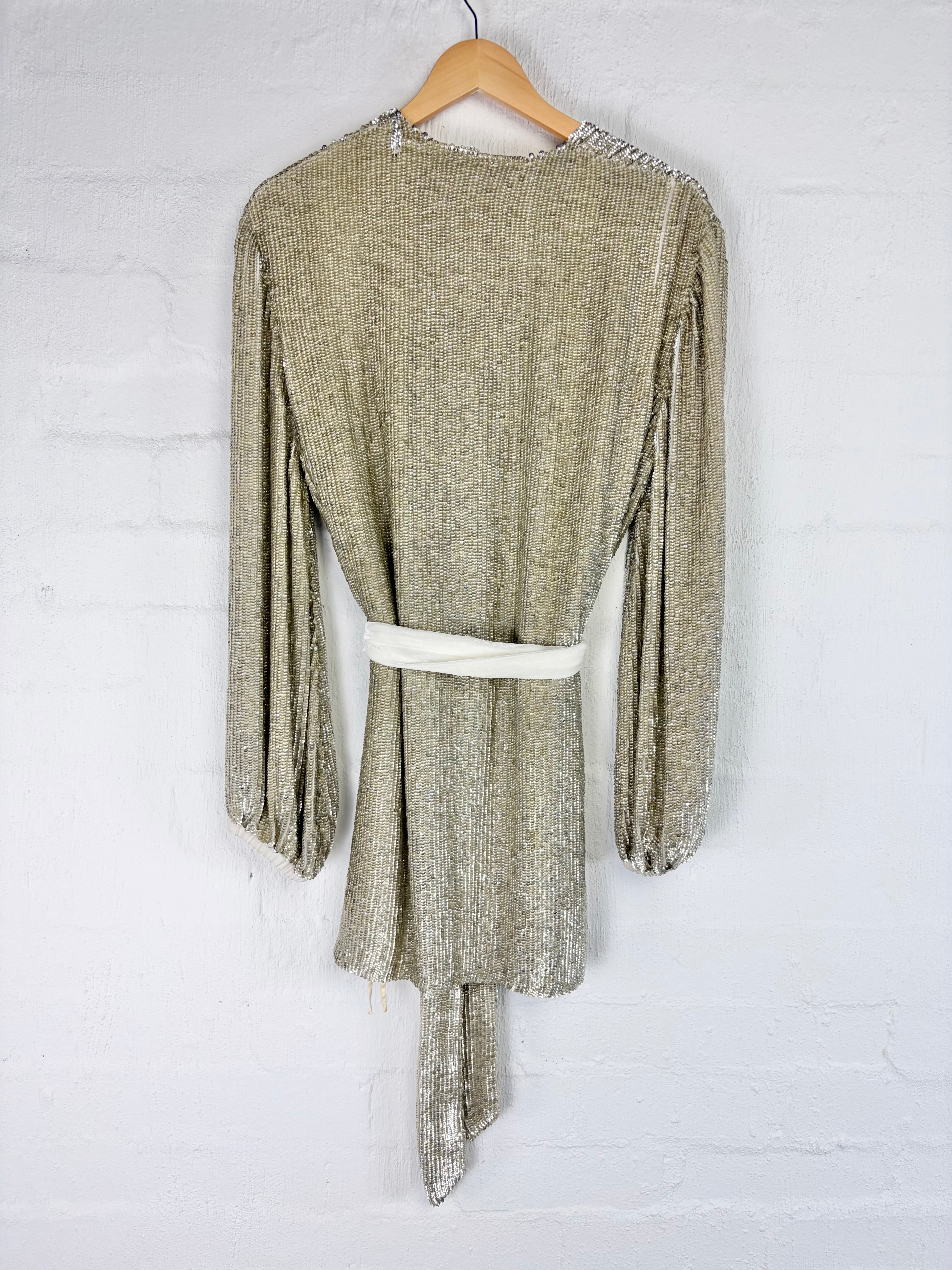 Retrofête Champagne Silver Hand Beaded Open Front Even Jacket - AU6/8