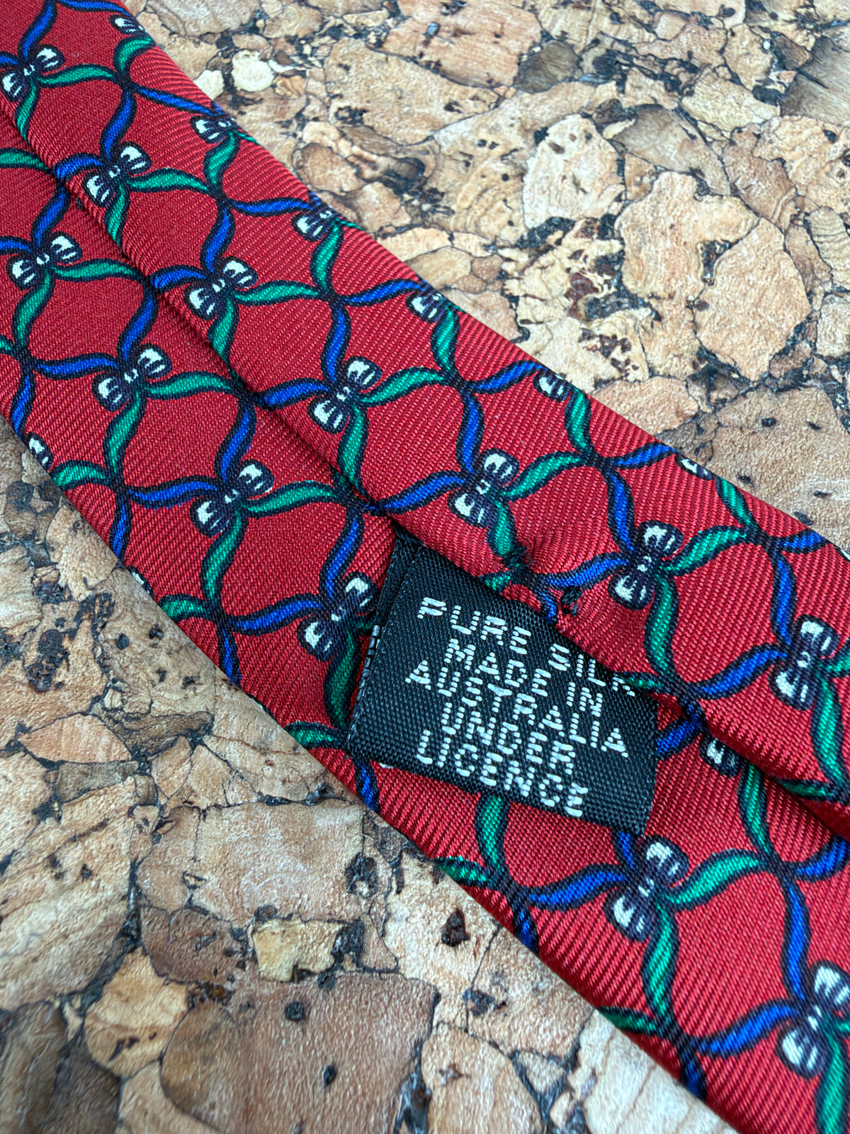 Christian Dior Crimson Blue & Green Bow Patterned Silk Tie