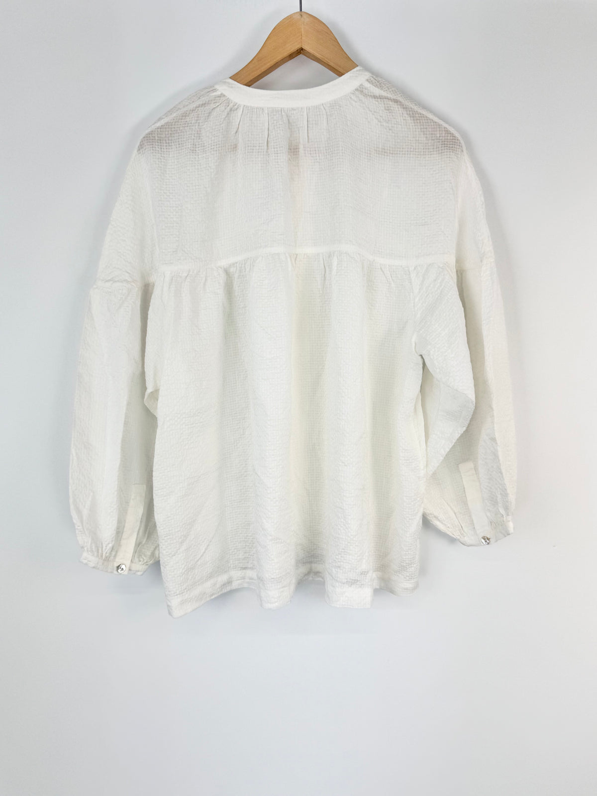 Marle White Seersucker Linen & Silk Blouse - AU10