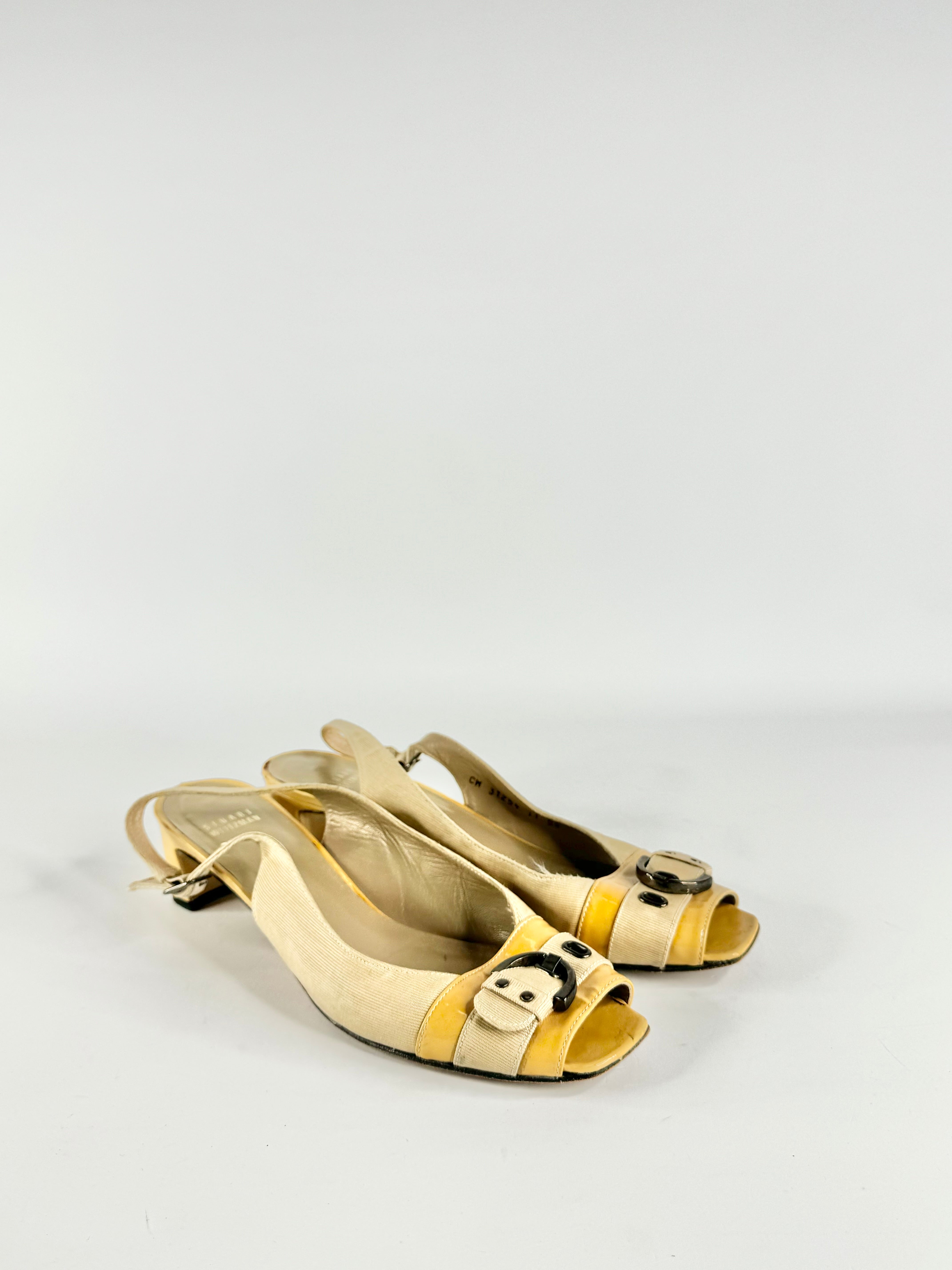 Stuart Weitzman Yellow & Cream Peep Toe Heels - EU41